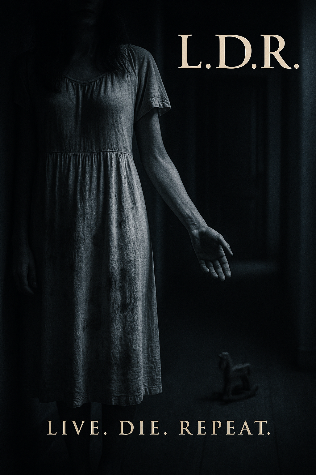 Live Die Repeat escape room poster — cinematic escape room scenario with time loop, real car and hyperreal horror for resorts