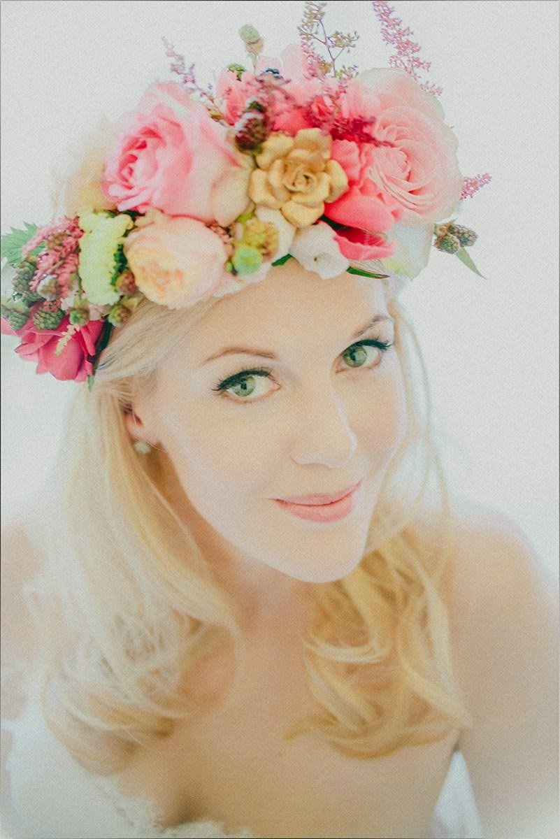 Close-up portrait of radiant bride Michelle at Vrtba Garden wedding