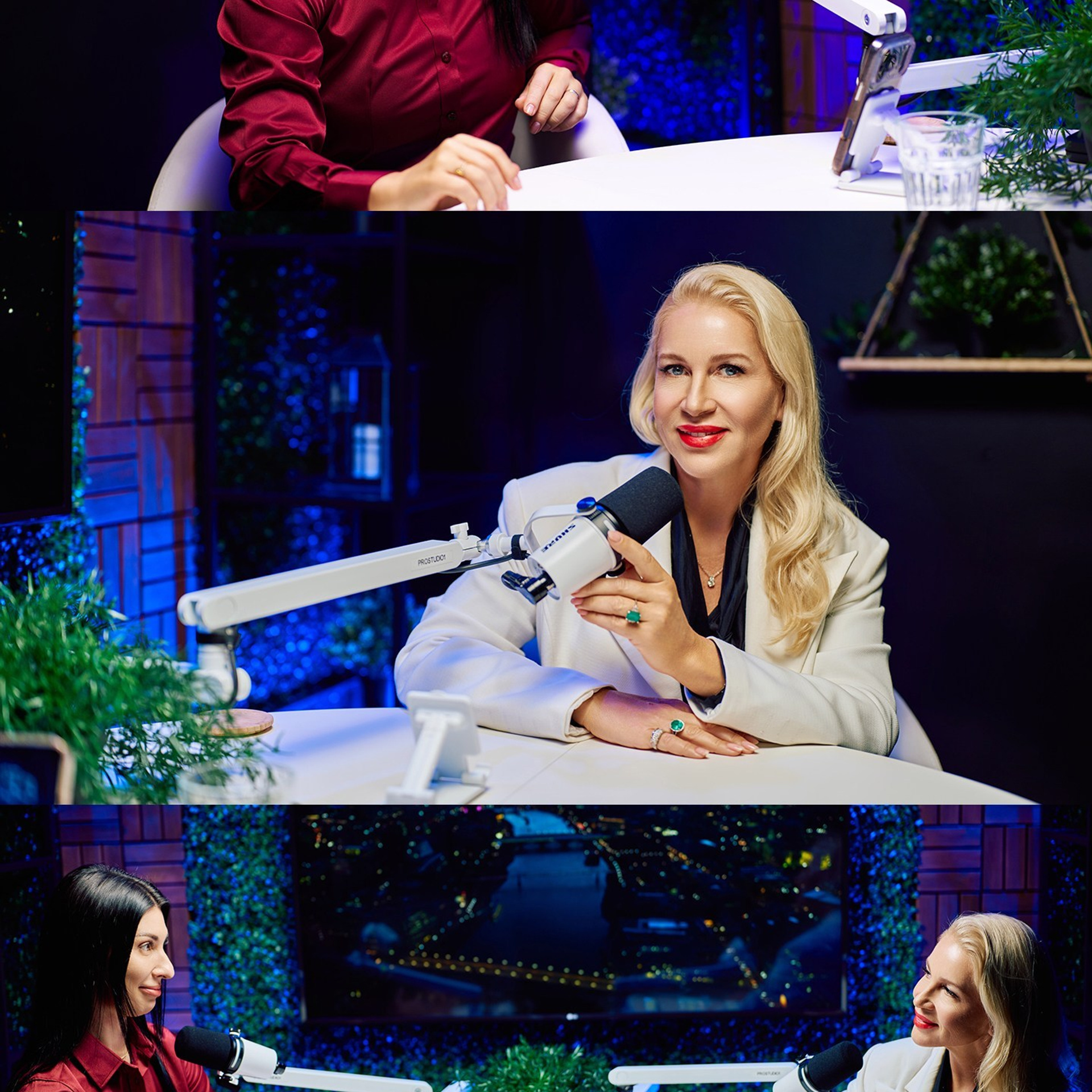 Professional talk-show podcast studio in Hollywood, FL — ProStudio1 round table setup for interviews, reels, and YouTube podcasts.