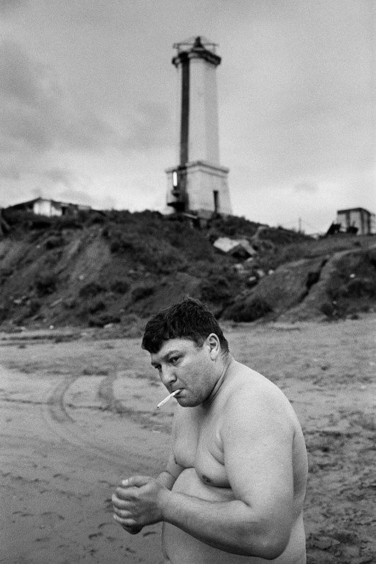 Lighthouse in Nagayev Bay, Magadan, Russia. August 2014
