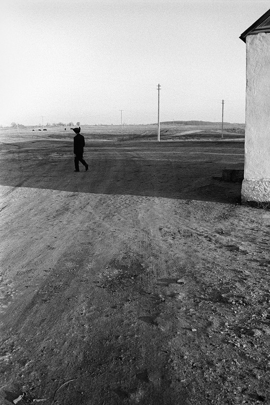A hutorian comes out of the shop, Senshin khutor, Oblivsky district, Rostov-on-Don region, Russia. January 2011