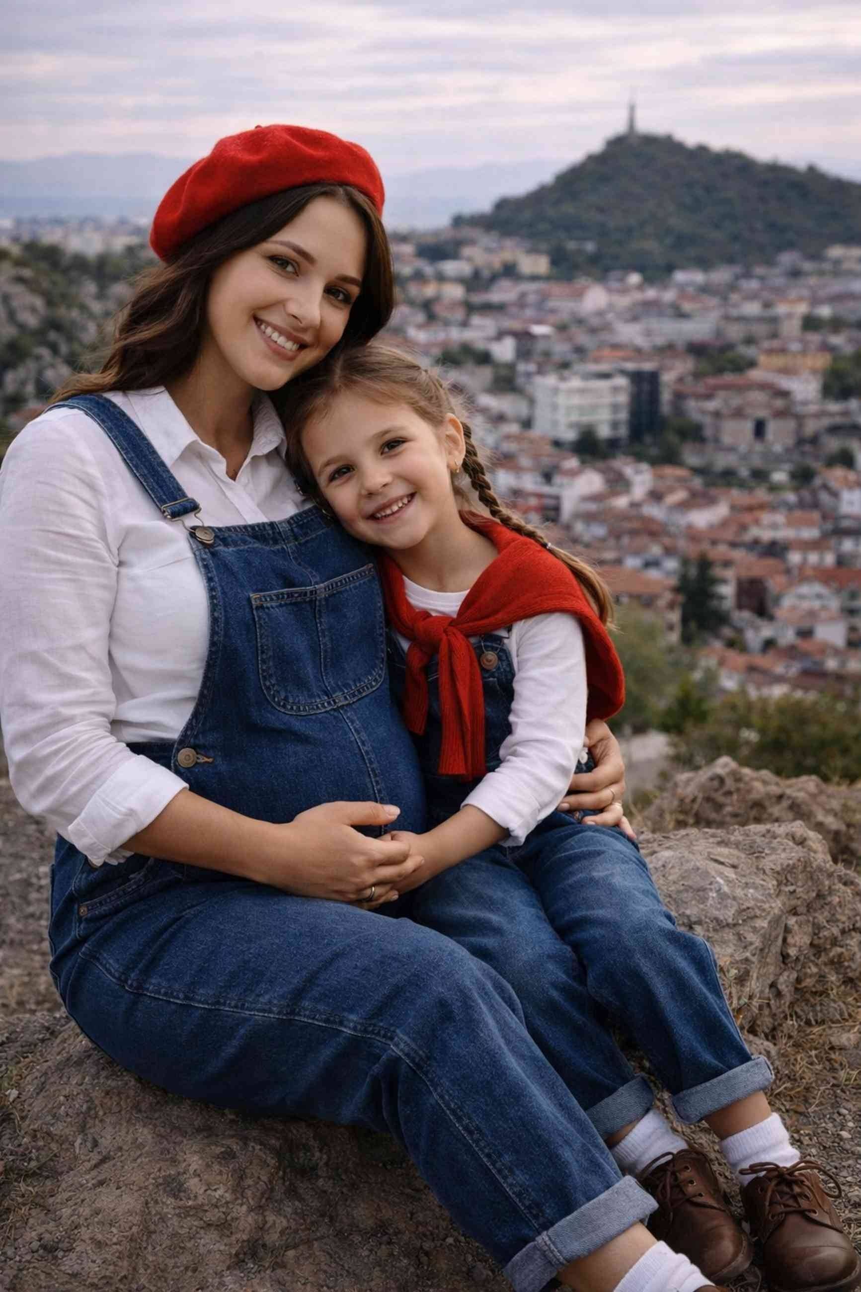 pregnant mother with child Plovdiv view