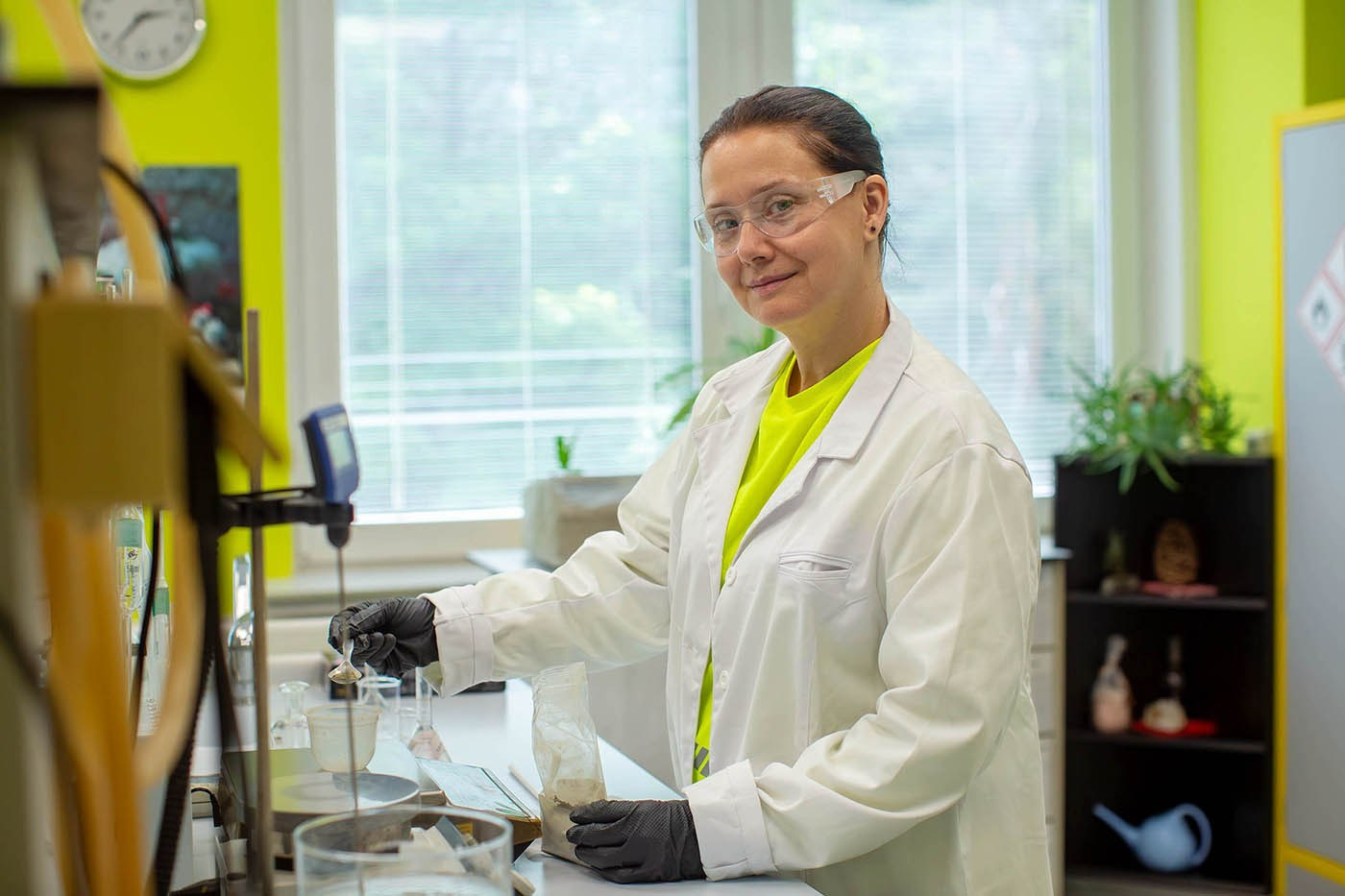 A woman checks the quality of a sample in a laboratory in Prachovice, Czech Republic.