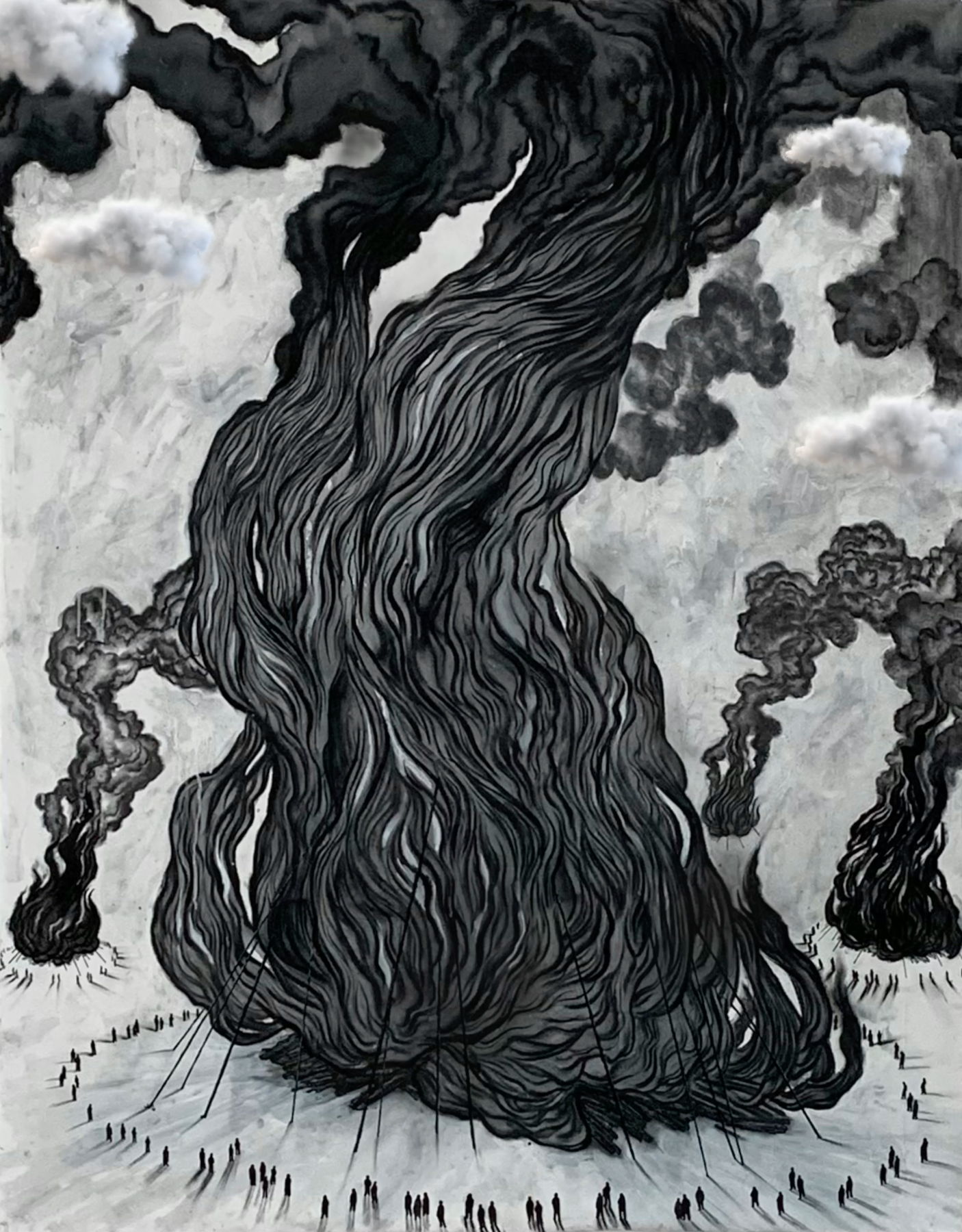 Leur chanson interminable.2022.110 x 180cm.Encre et fusain sur toile