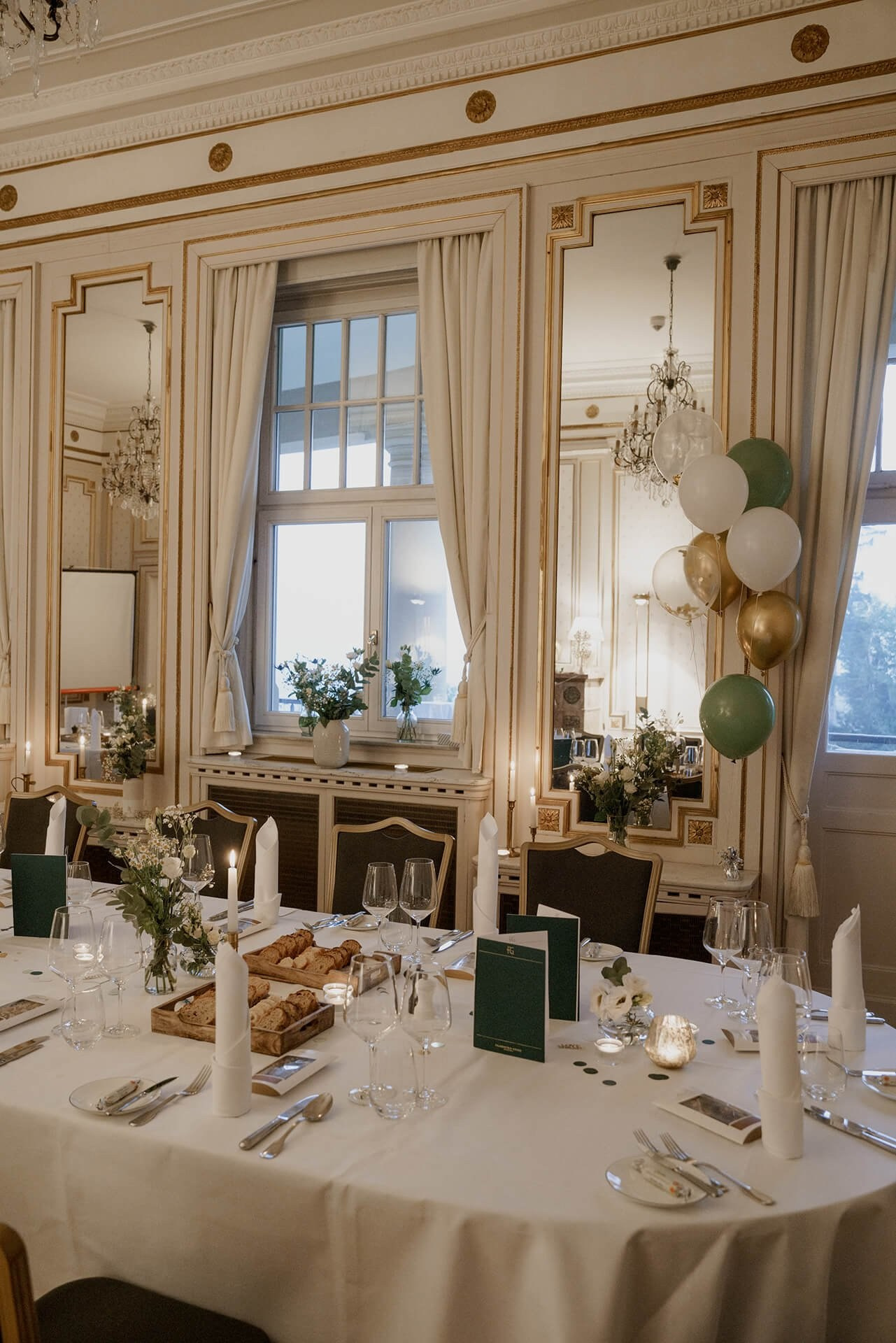 Reception table setup indoors, luxury wedding at Falkenstein Grand