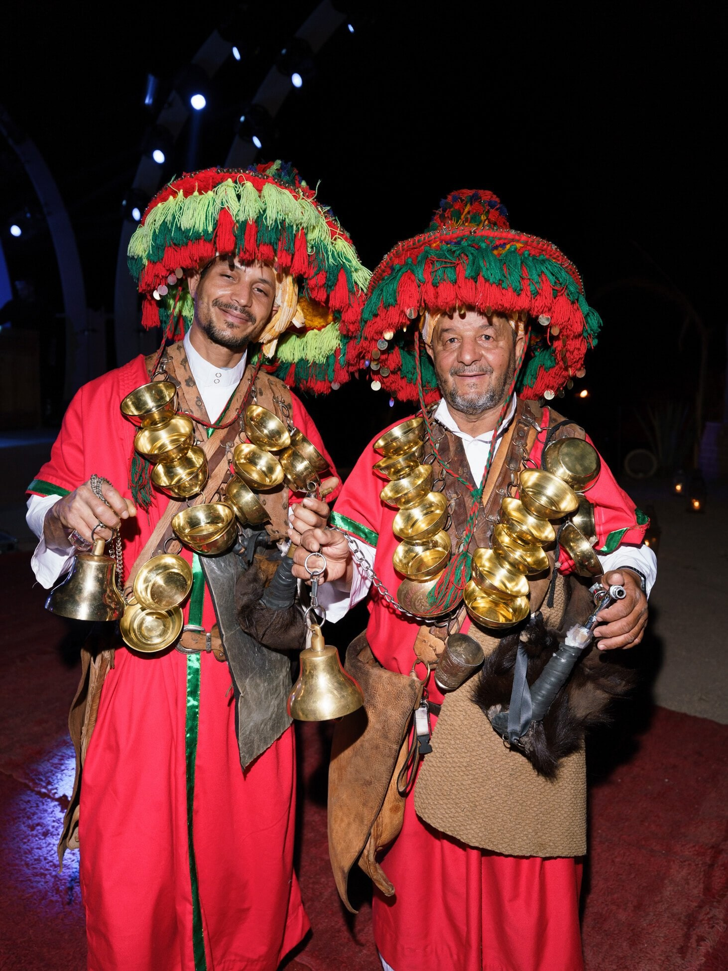 Musicians in traditional attire during luxury desert wedding reception