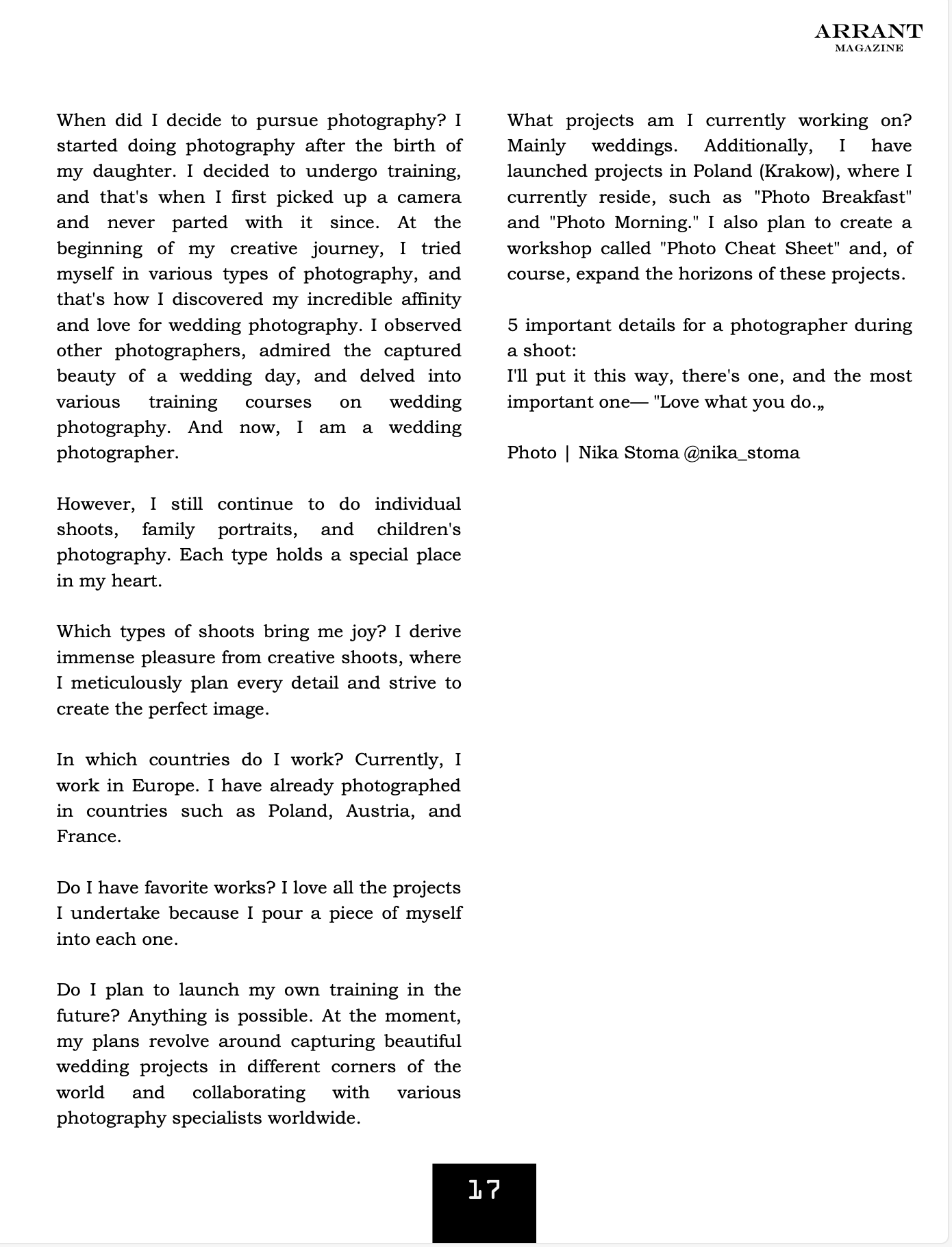 Photographer and Blogger Europe/Asia Nika Stoma