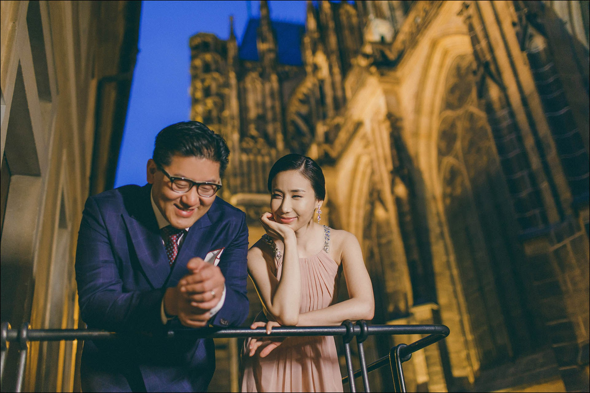 Catherine Cedric Son nighttime ambiance St. Vitus Prague Castle portrait.