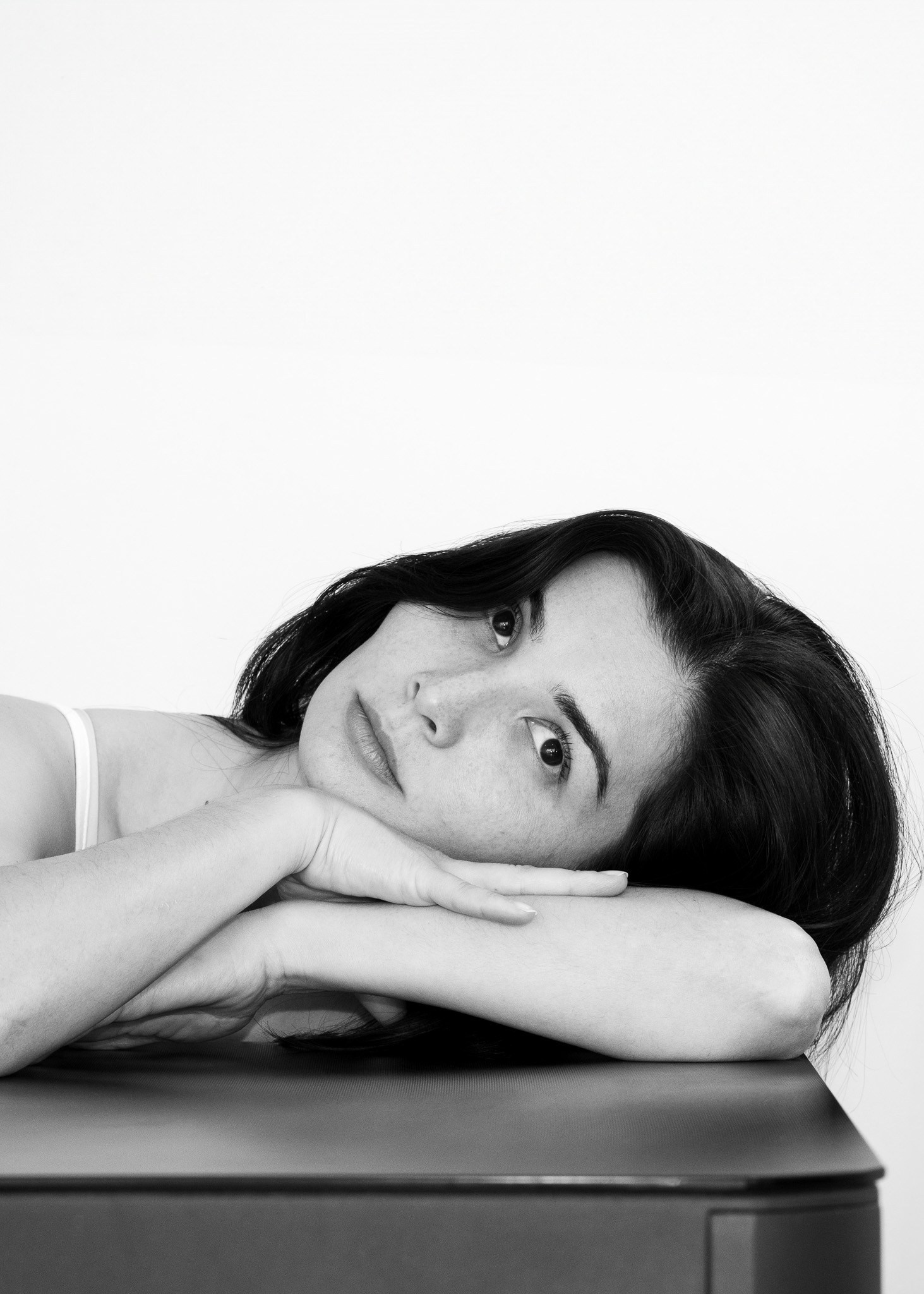 Creative black-and-white portrait with dramatic lighting