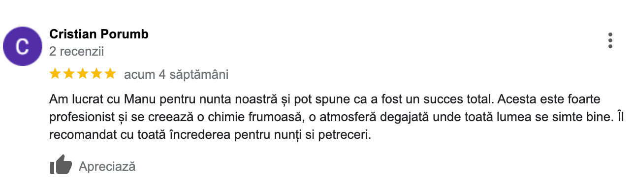 RECENZII. Fotograf nunta Bucuresti - Manu Ivanciu