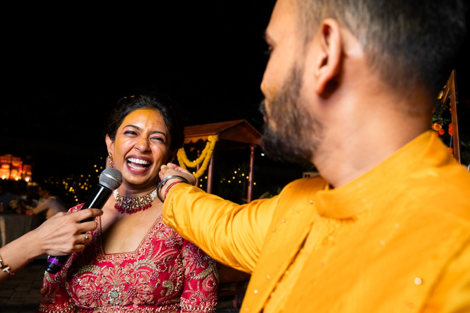 Hands in the Air: Chiranjeev & Niharika at Hyatt Centric Hebbal. Truly Yours | Documentary Wedding Photography & Films | Sharath Padaru, Bangalore