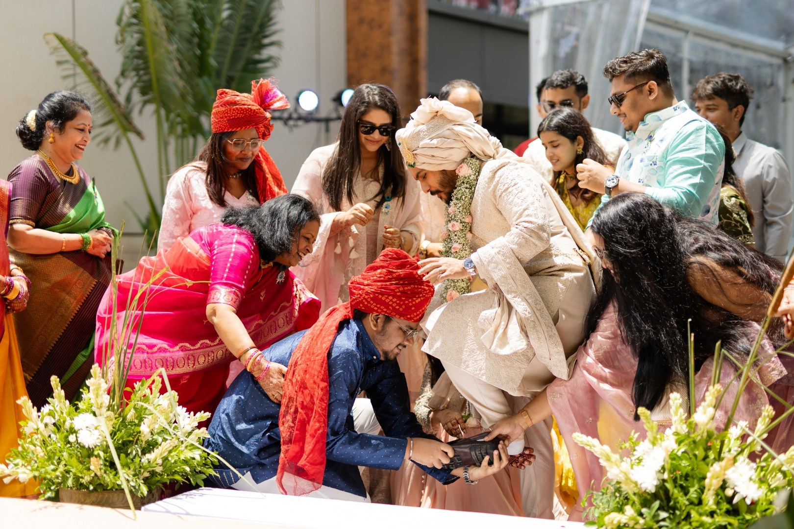 Hands in the Air: Chiranjeev & Niharika at Hyatt Centric Hebbal. Truly Yours | Documentary Wedding Photography & Films | Sharath Padaru, Bangalore