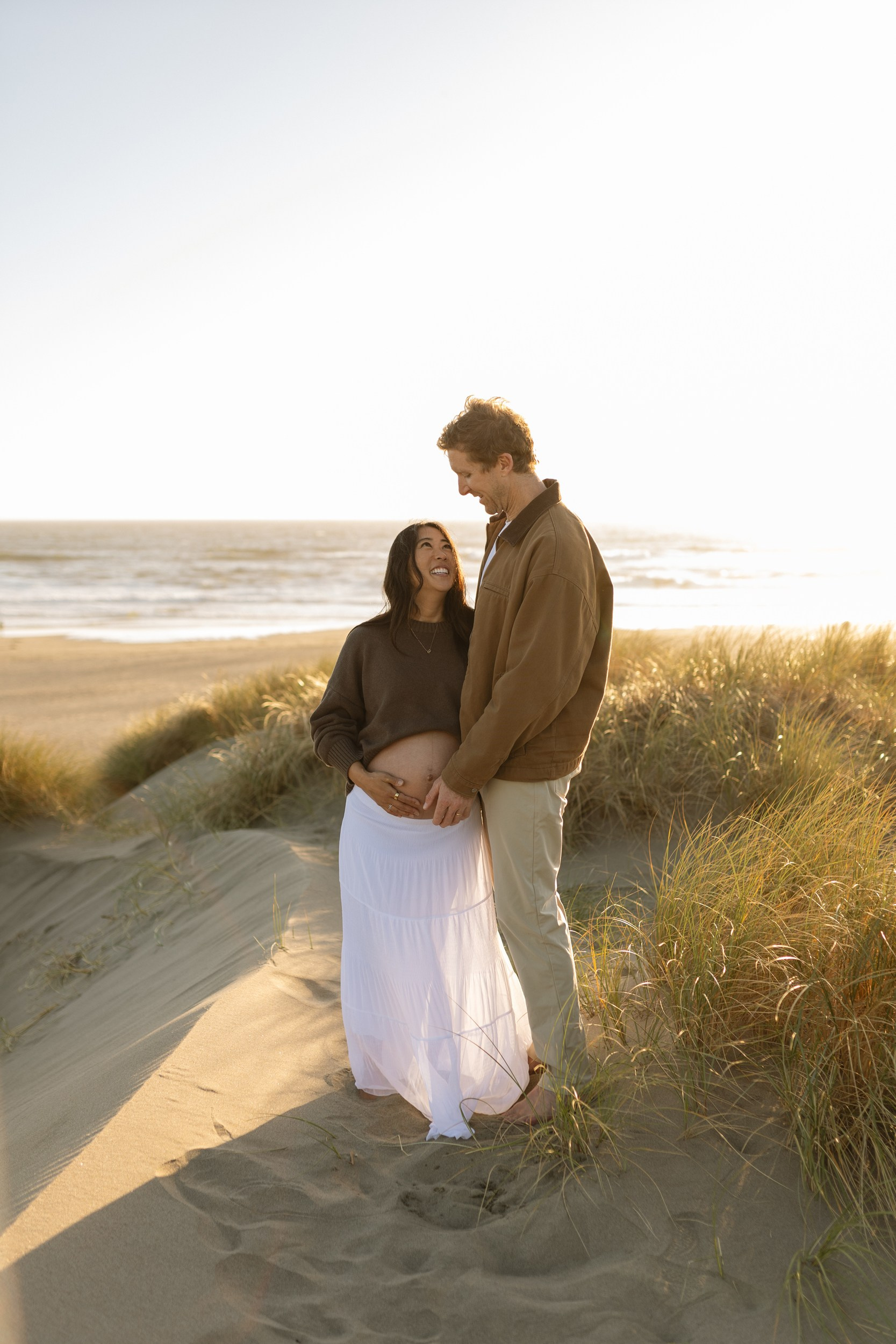 Bay Area maternity photography session with ocean views and sunset light