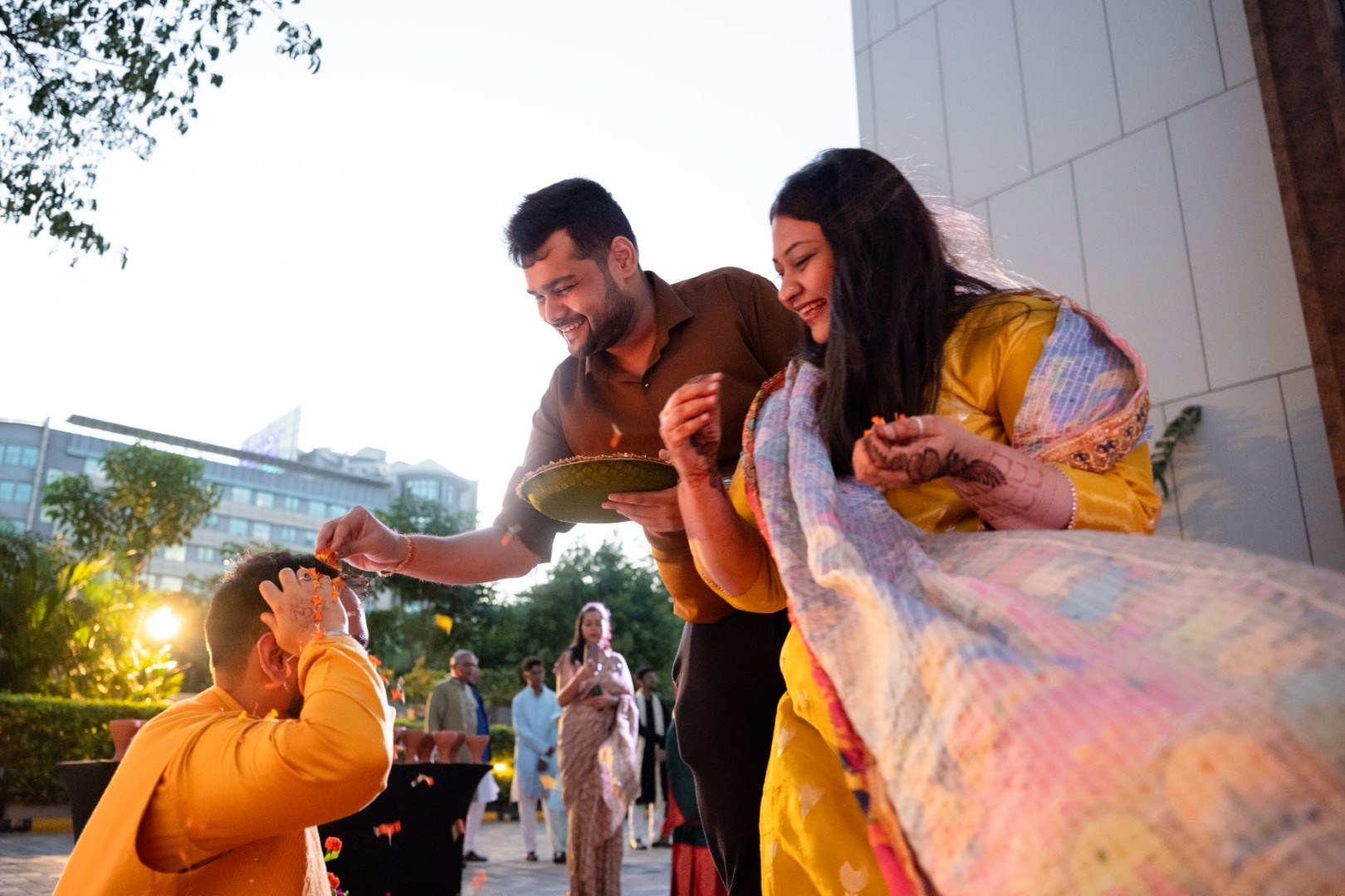 Hands in the Air: Chiranjeev & Niharika at Hyatt Centric Hebbal. Truly Yours | Documentary Wedding Photography & Films | Sharath Padaru, Bangalore