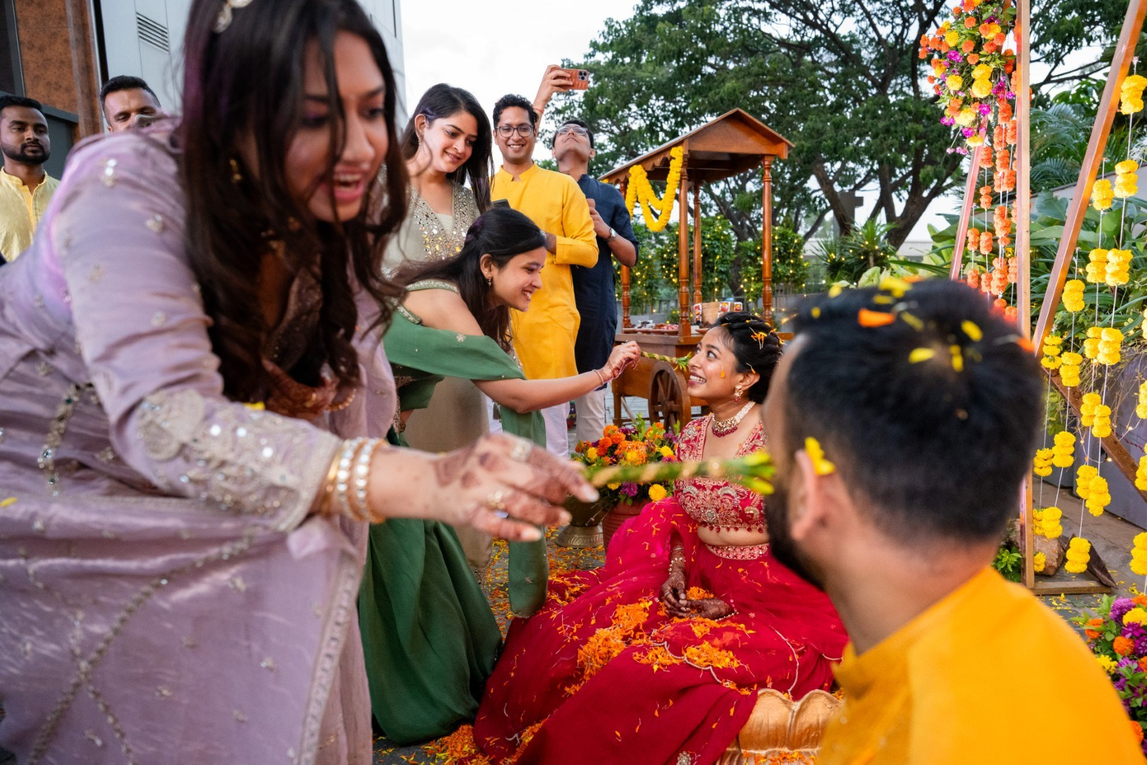 Hands in the Air: Chiranjeev & Niharika at Hyatt Centric Hebbal. Truly Yours | Documentary Wedding Photography & Films | Sharath Padaru, Bangalore