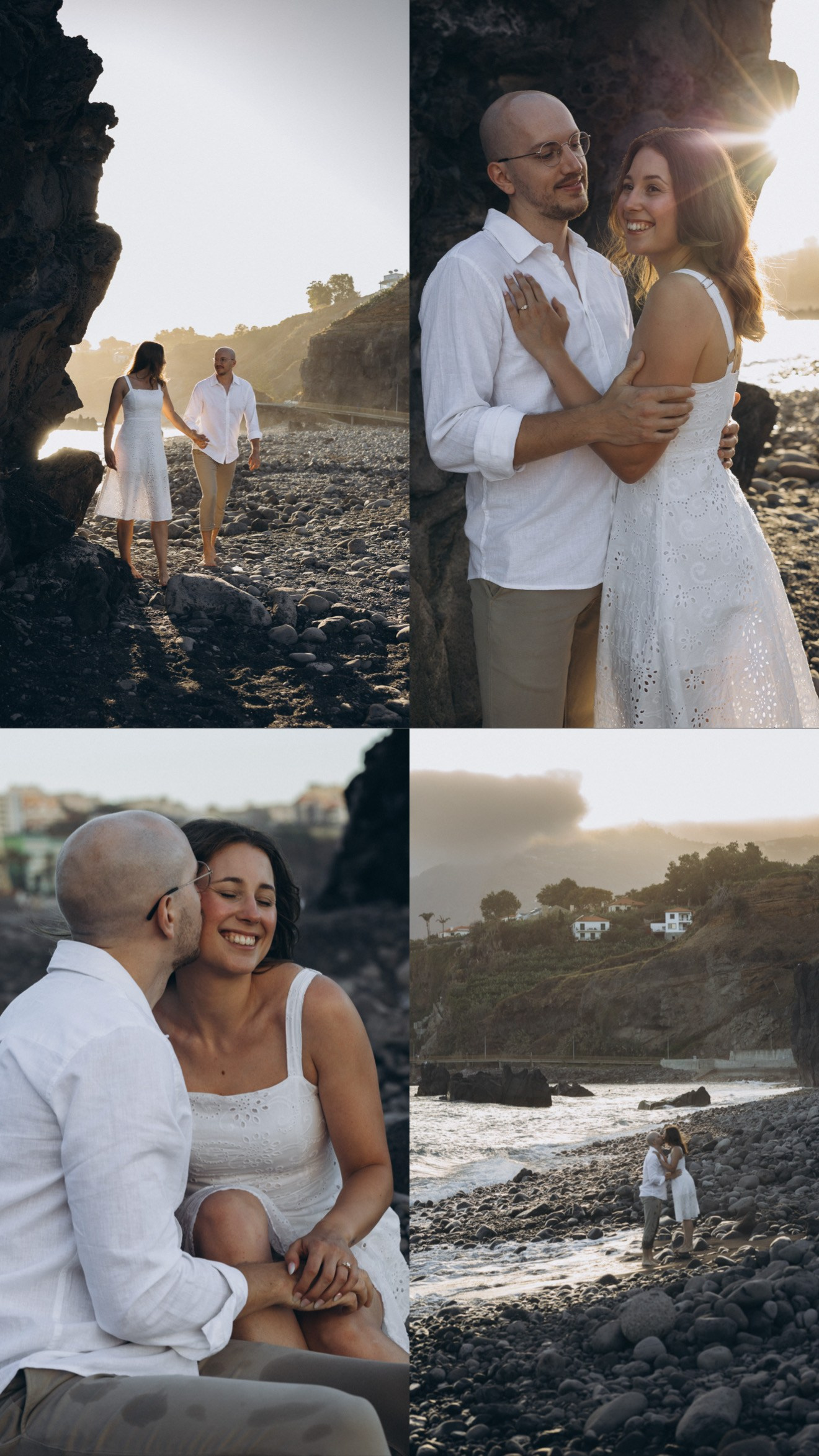Mini couple session collage at Formosa Beach with ocean scenery.