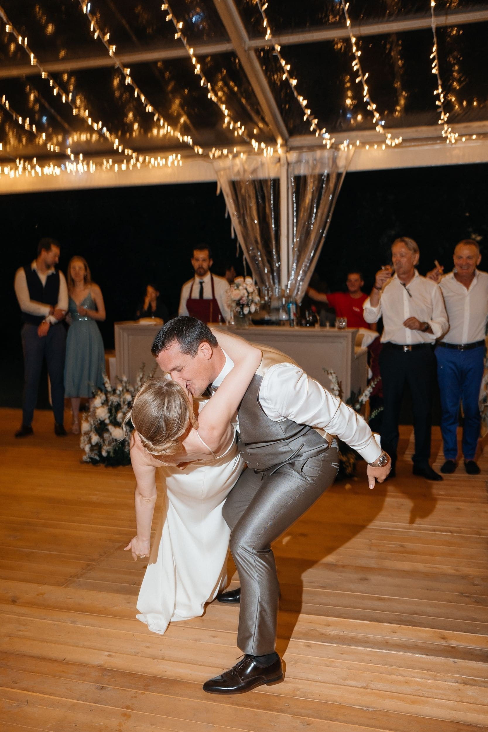 bride and groom dancing