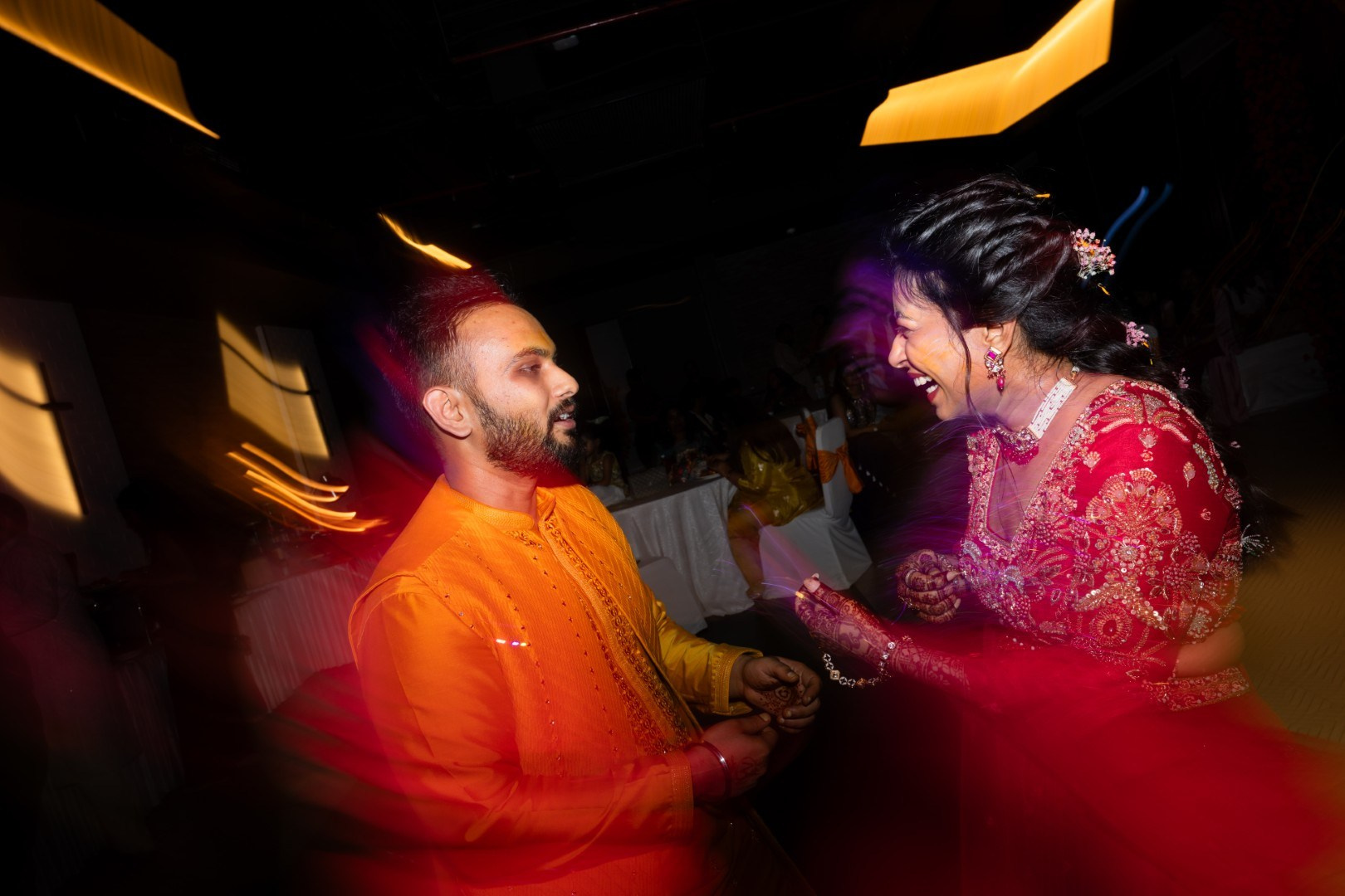 Hands in the Air: Chiranjeev & Niharika at Hyatt Centric Hebbal. Truly Yours | Documentary Wedding Photography & Films | Sharath Padaru, Bangalore
