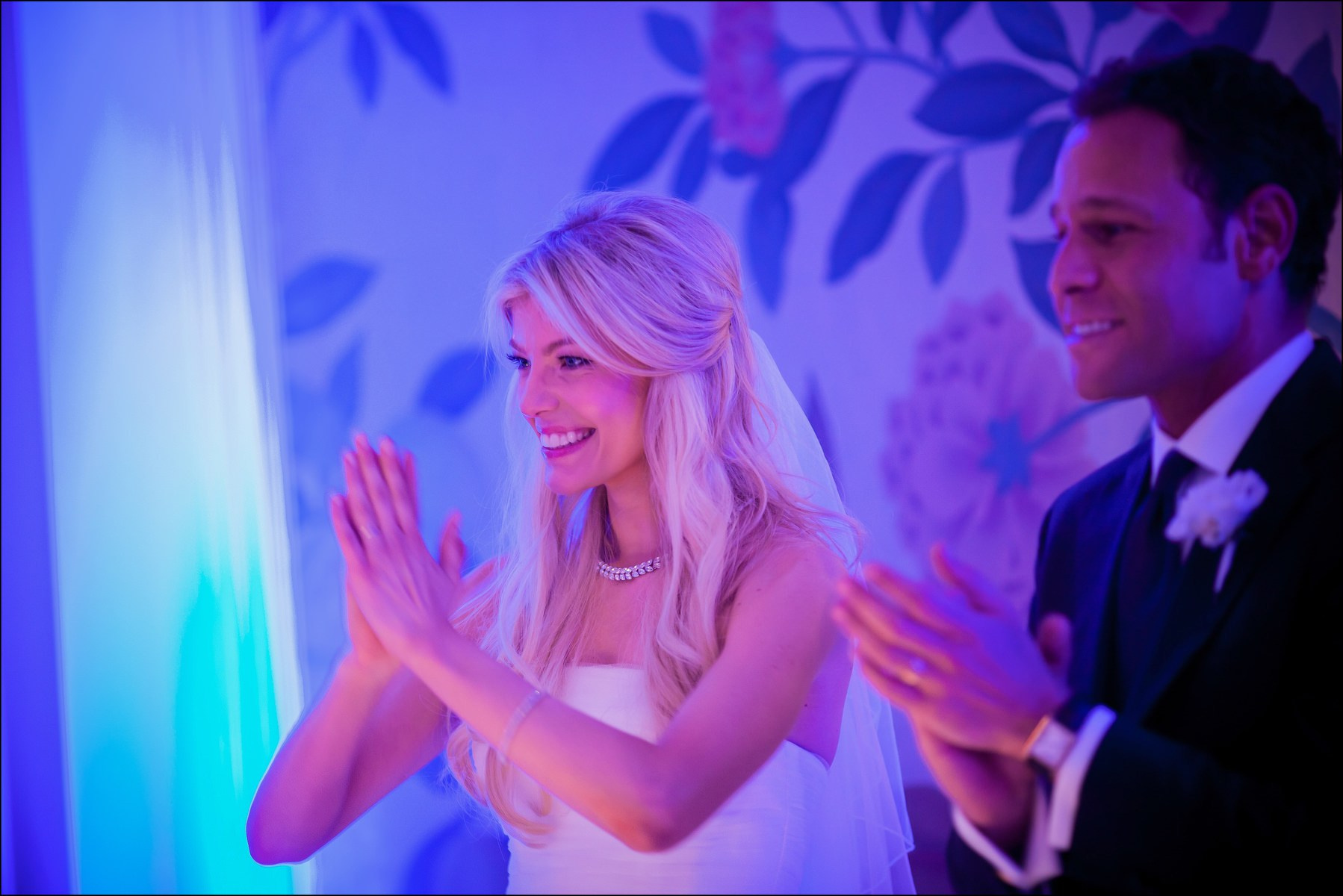 Bride and groom thanking guests during reception speech Four Seasons Prague