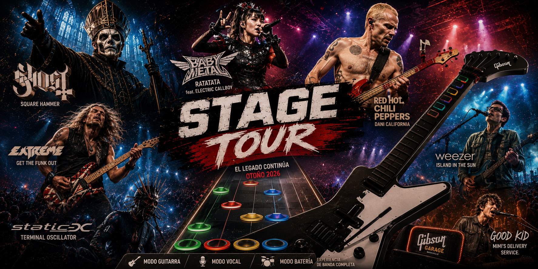 Los creadores de Guitar Hero vuelven con Stage Tour: Ghost, Babymetal y RHCP en el tracklist | FOTKAI