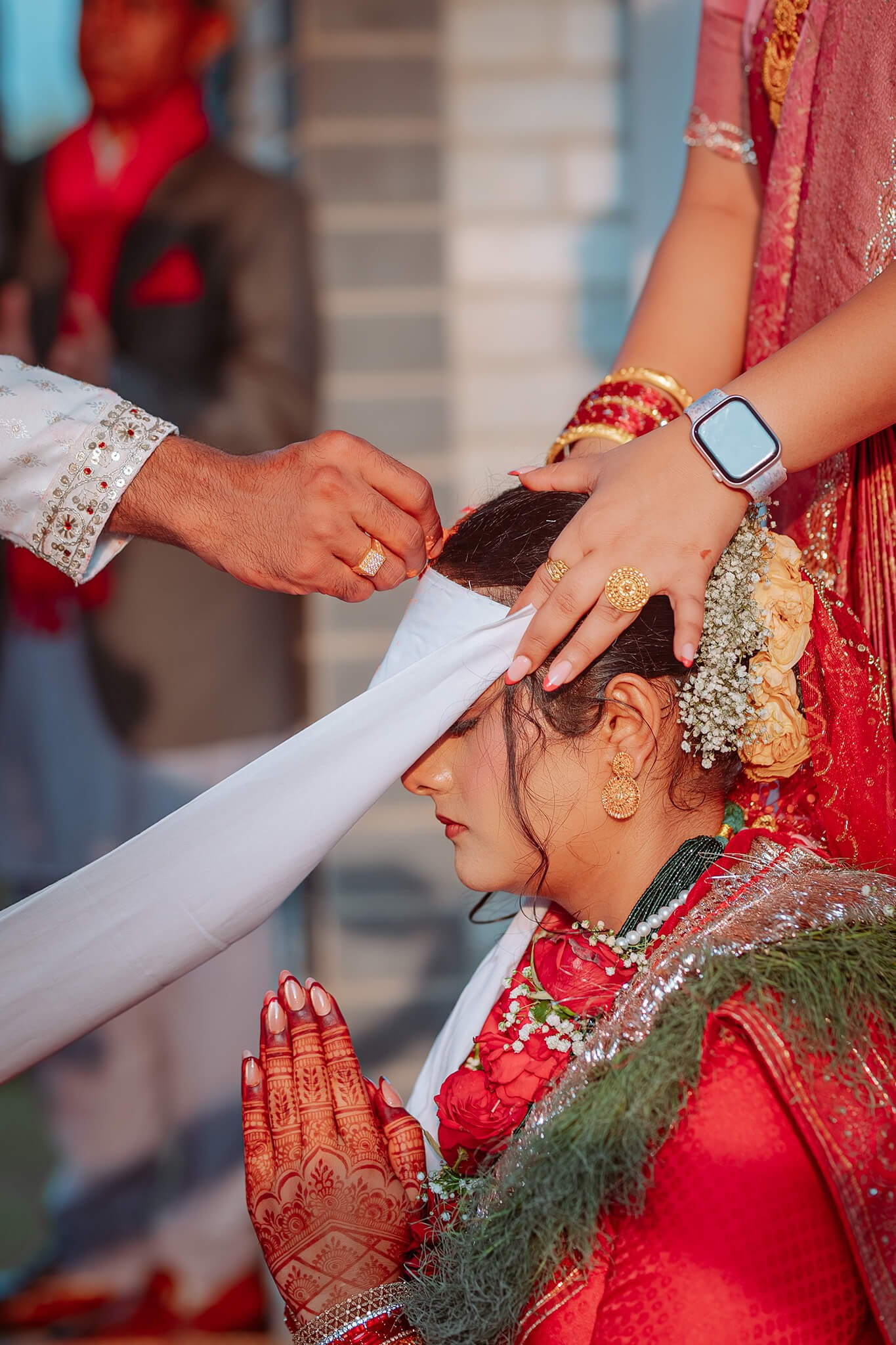 closeup shoot of sindoor ceremony in Nepali wedding