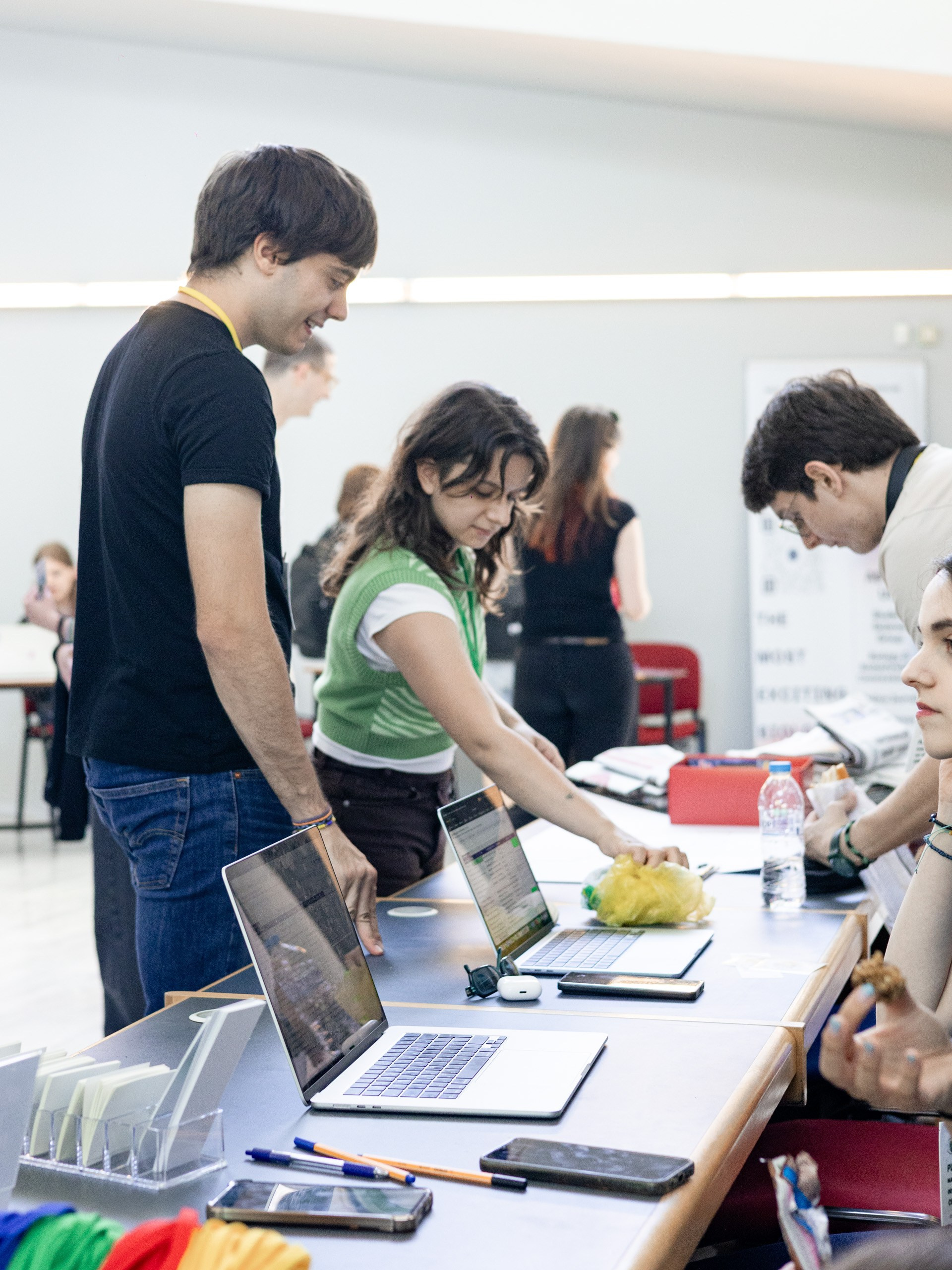 Students registering for an academic conference