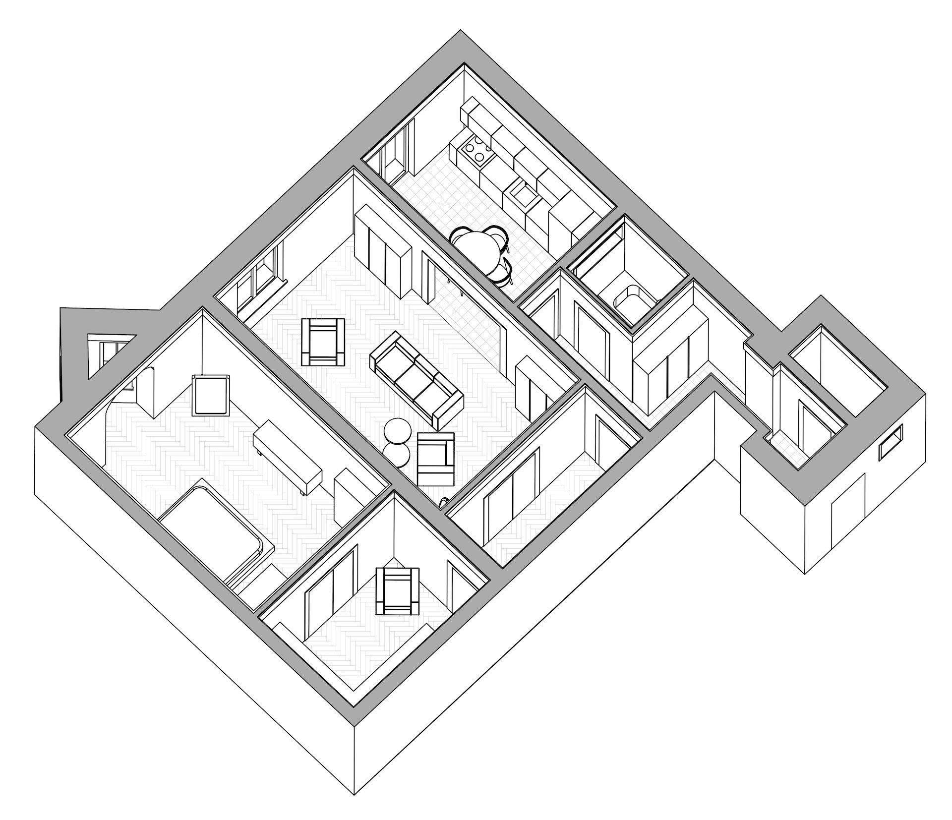 Проект реновации ретро-квартиры, сочетающий исторические элементы и современные удобства.