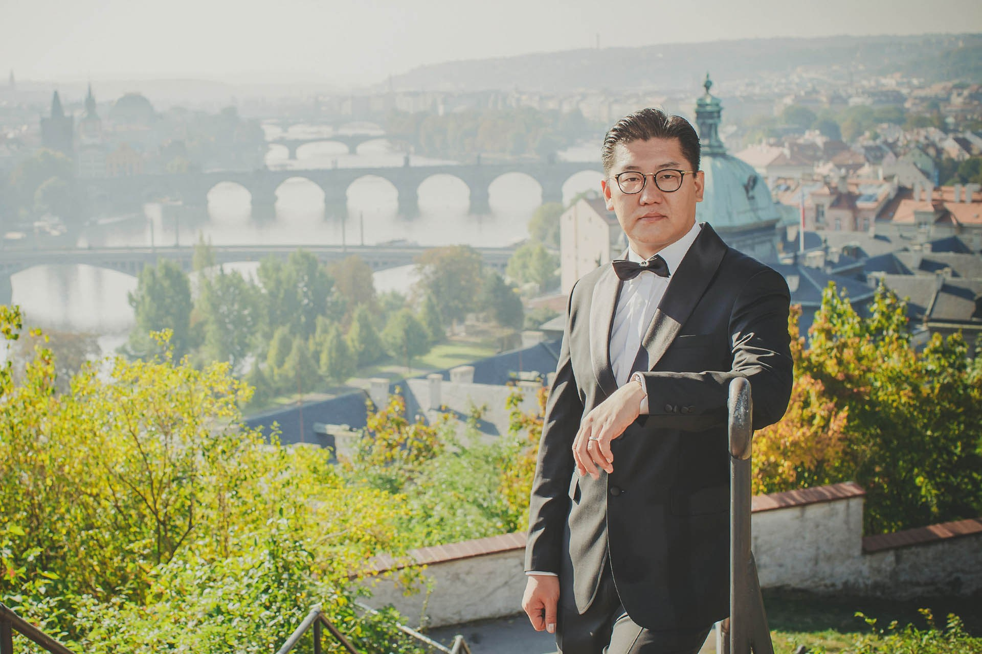 Cedric Son businessman portrait Prague autumn fog Letna view.
