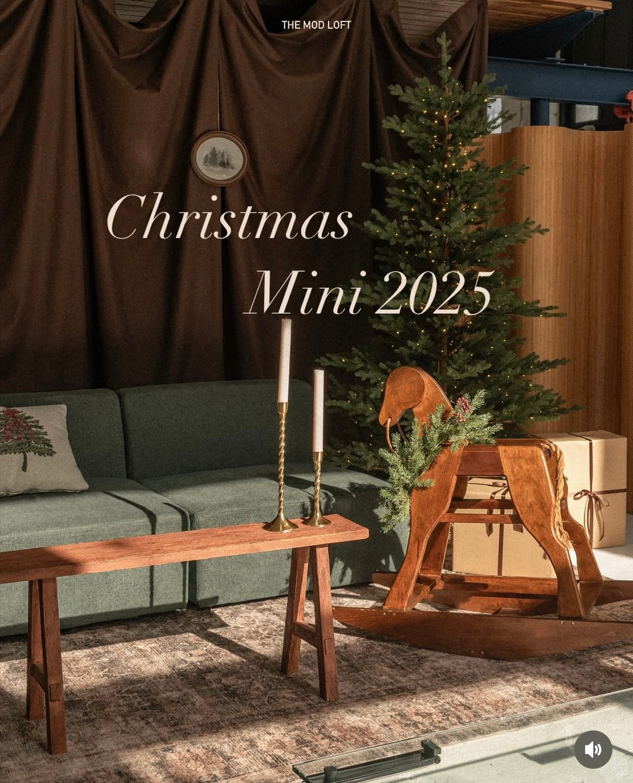 Christmas family photo session at The Mod Loft Chicago — cozy holiday setup with tree and candles.