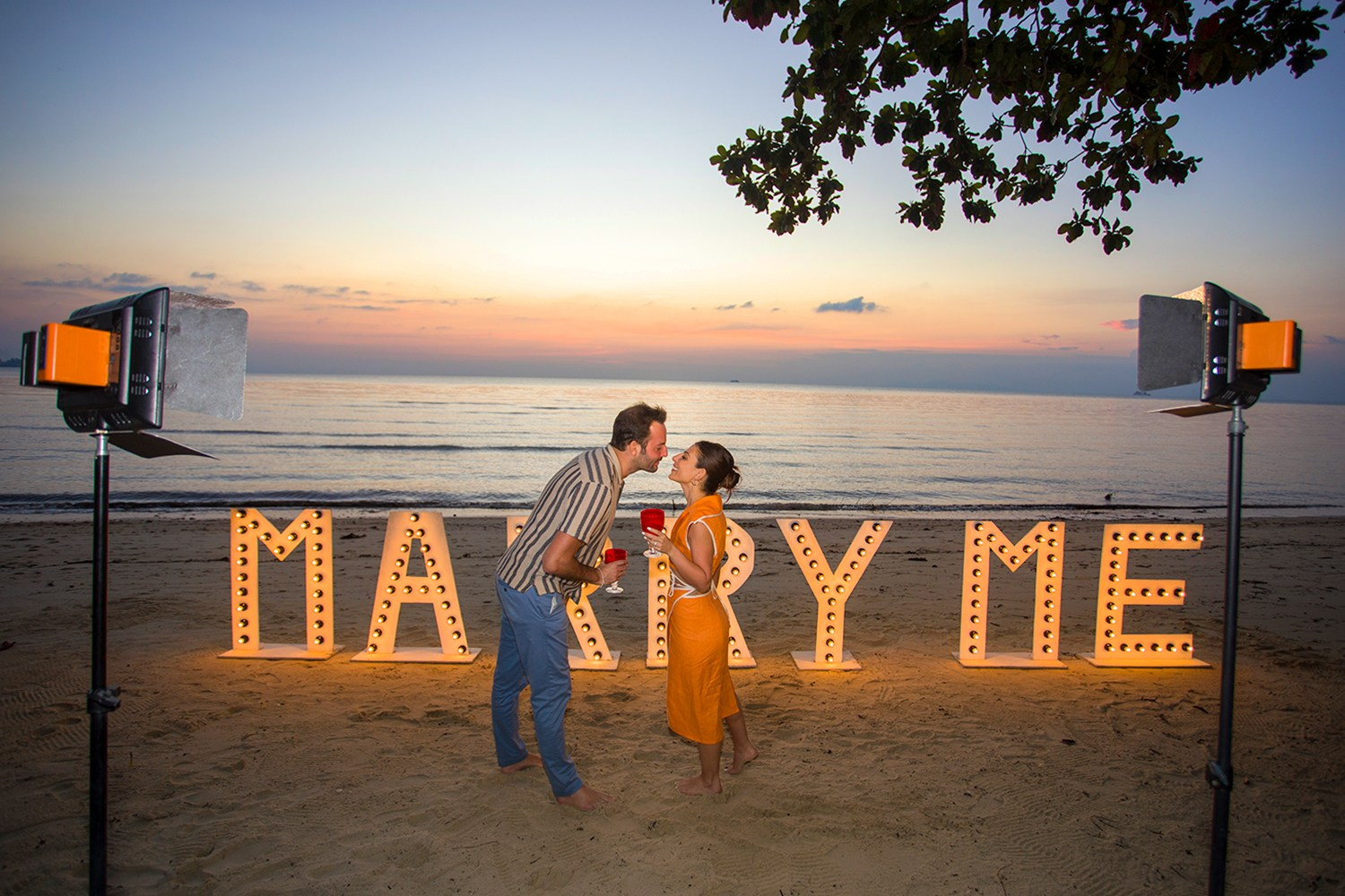 LED letters. Romantic proposal on Koh Samui, Thailand