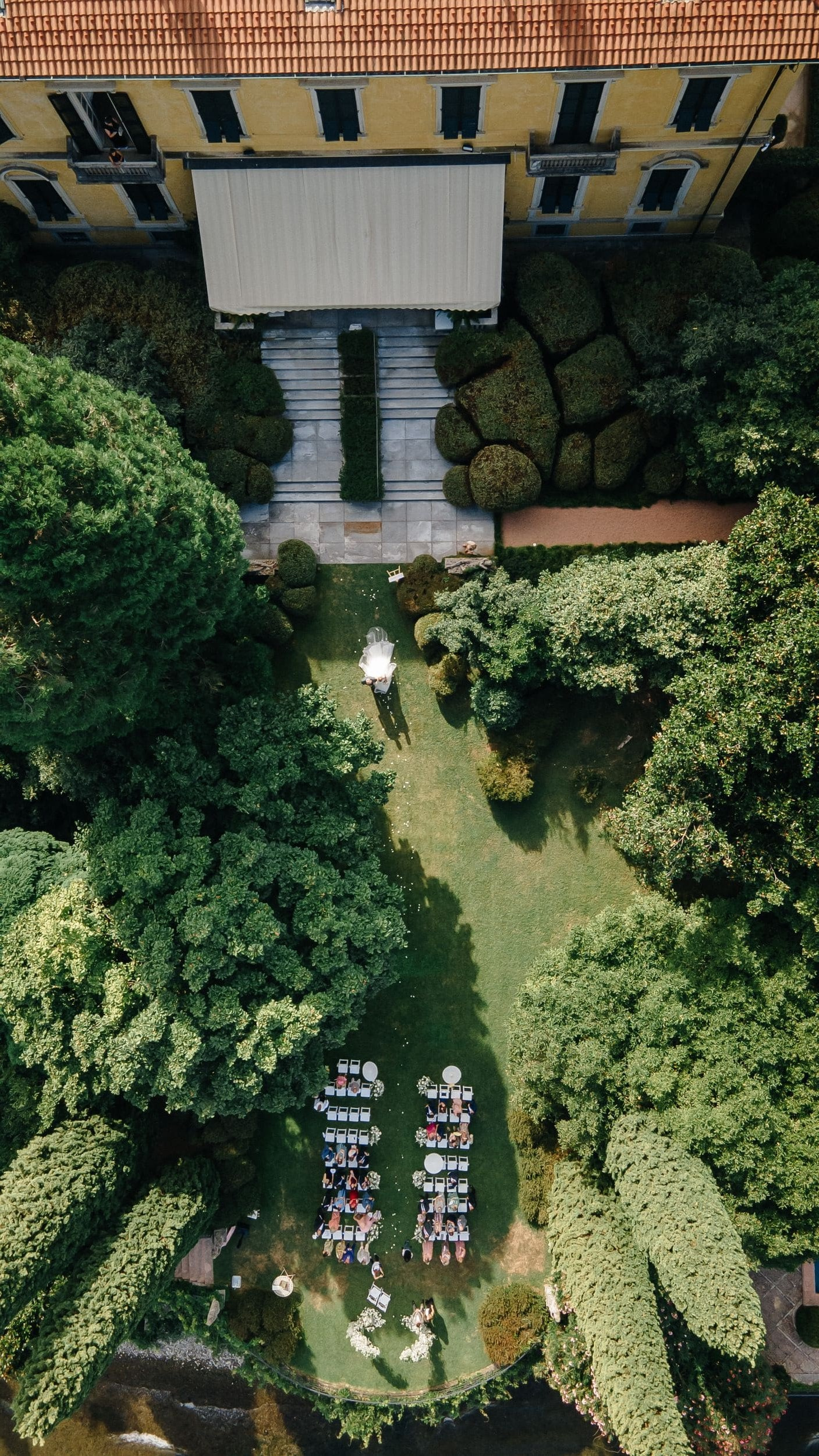 bride drone shoot at entrance