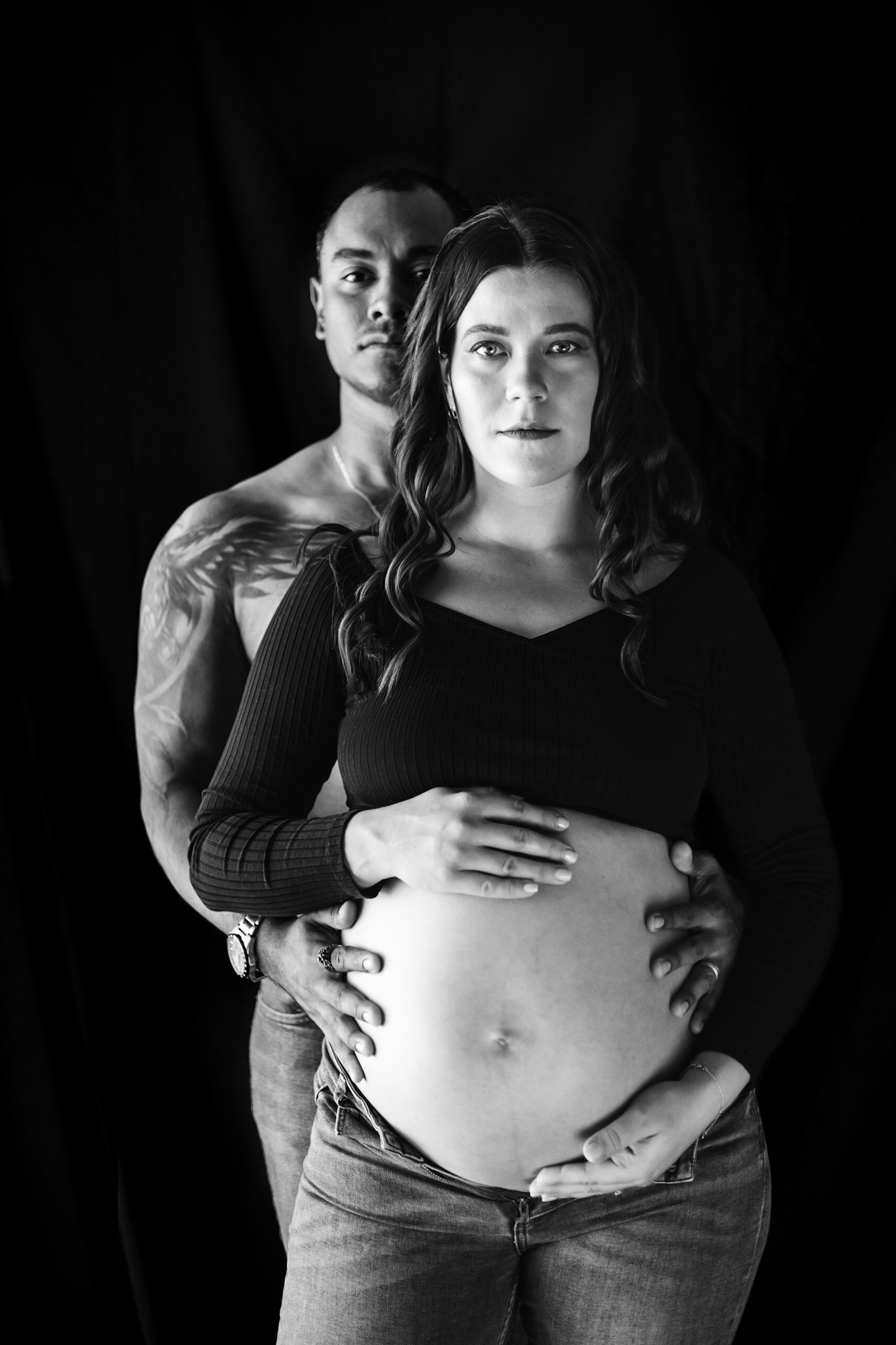 Black and white pregnancy couple photo