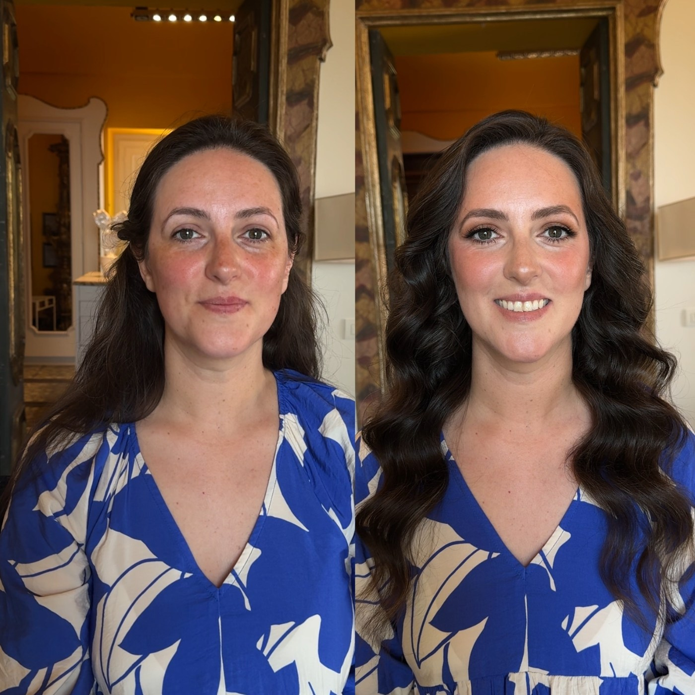 Natural soft smoky eye makeup and Hollywood waves