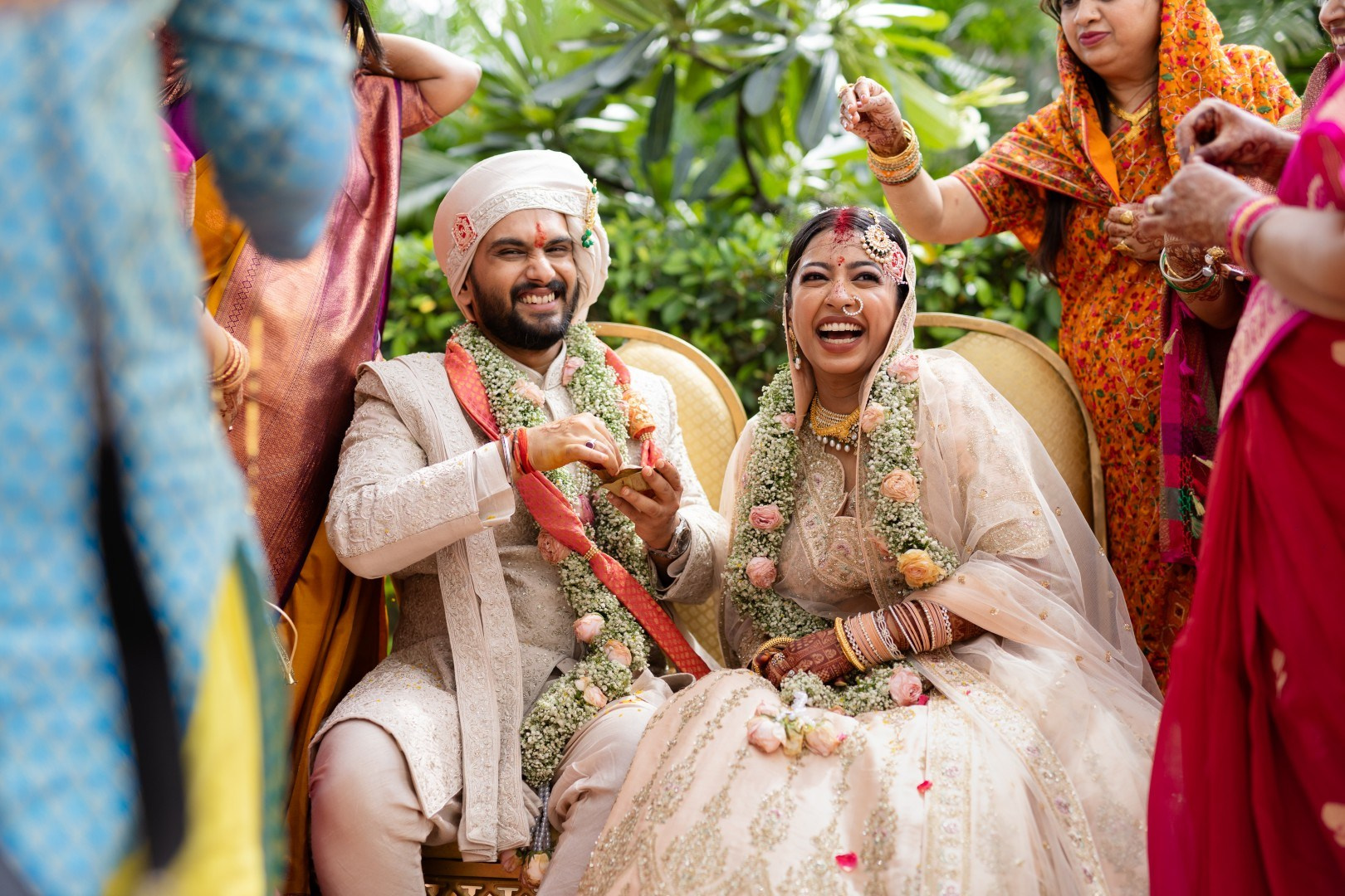 Hands in the Air: Chiranjeev & Niharika at Hyatt Centric Hebbal. Truly Yours | Documentary Wedding Photography & Films | Sharath Padaru, Bangalore