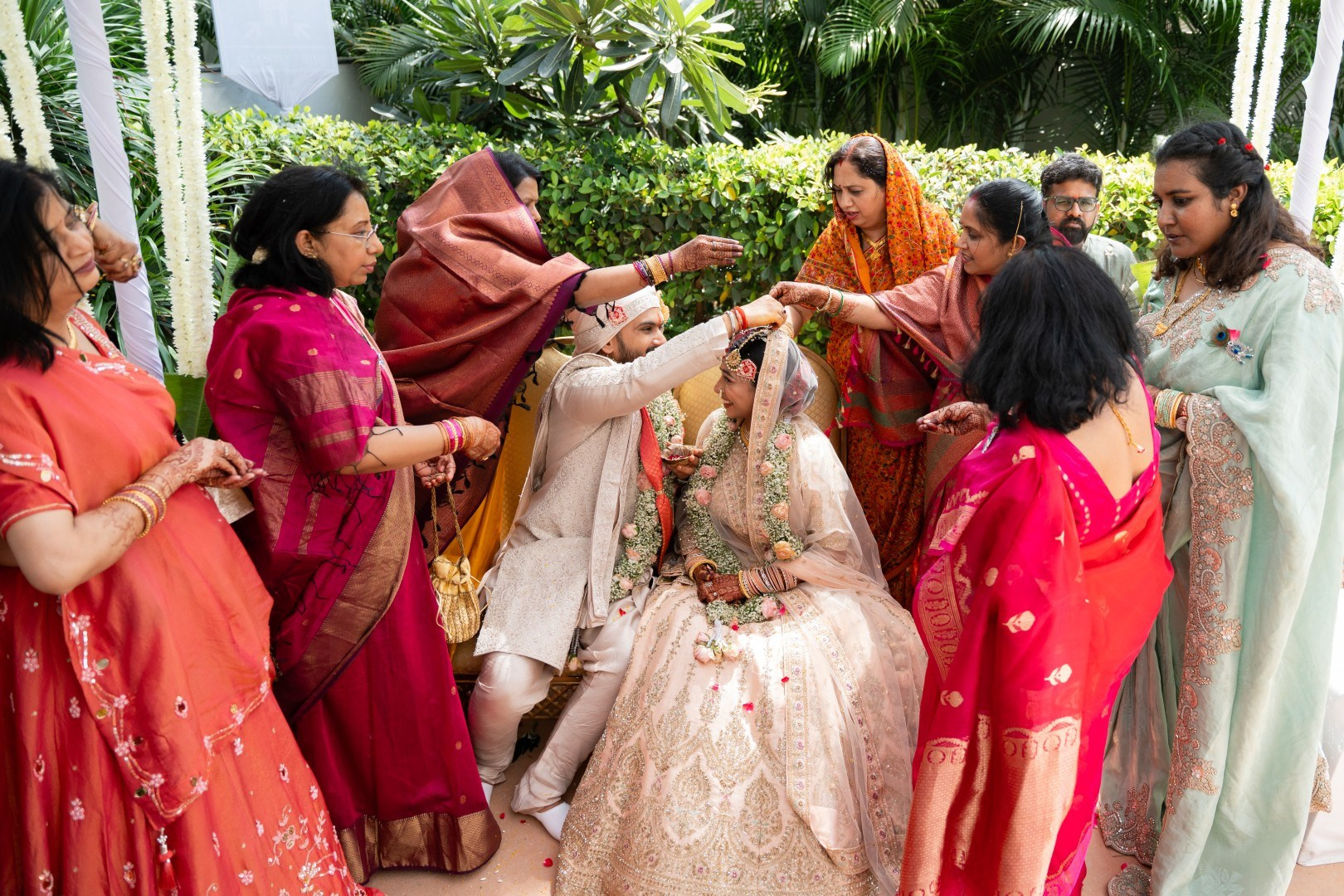 Hands in the Air: Chiranjeev & Niharika at Hyatt Centric Hebbal. Truly Yours | Documentary Wedding Photography & Films | Sharath Padaru, Bangalore
