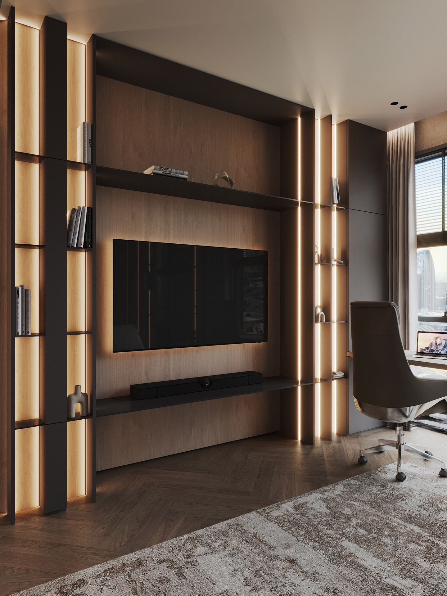 APARTMENT WITH BURJ KHALIFA VIEW. Дизайн интерьера и 3D-визуализация | AB Design Buro