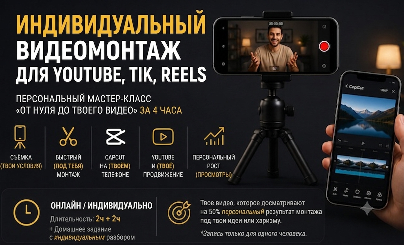 Индивидуальный курс ВидеоМонтажа «CapCut +AI». Мастер-классы и услуги рекламы