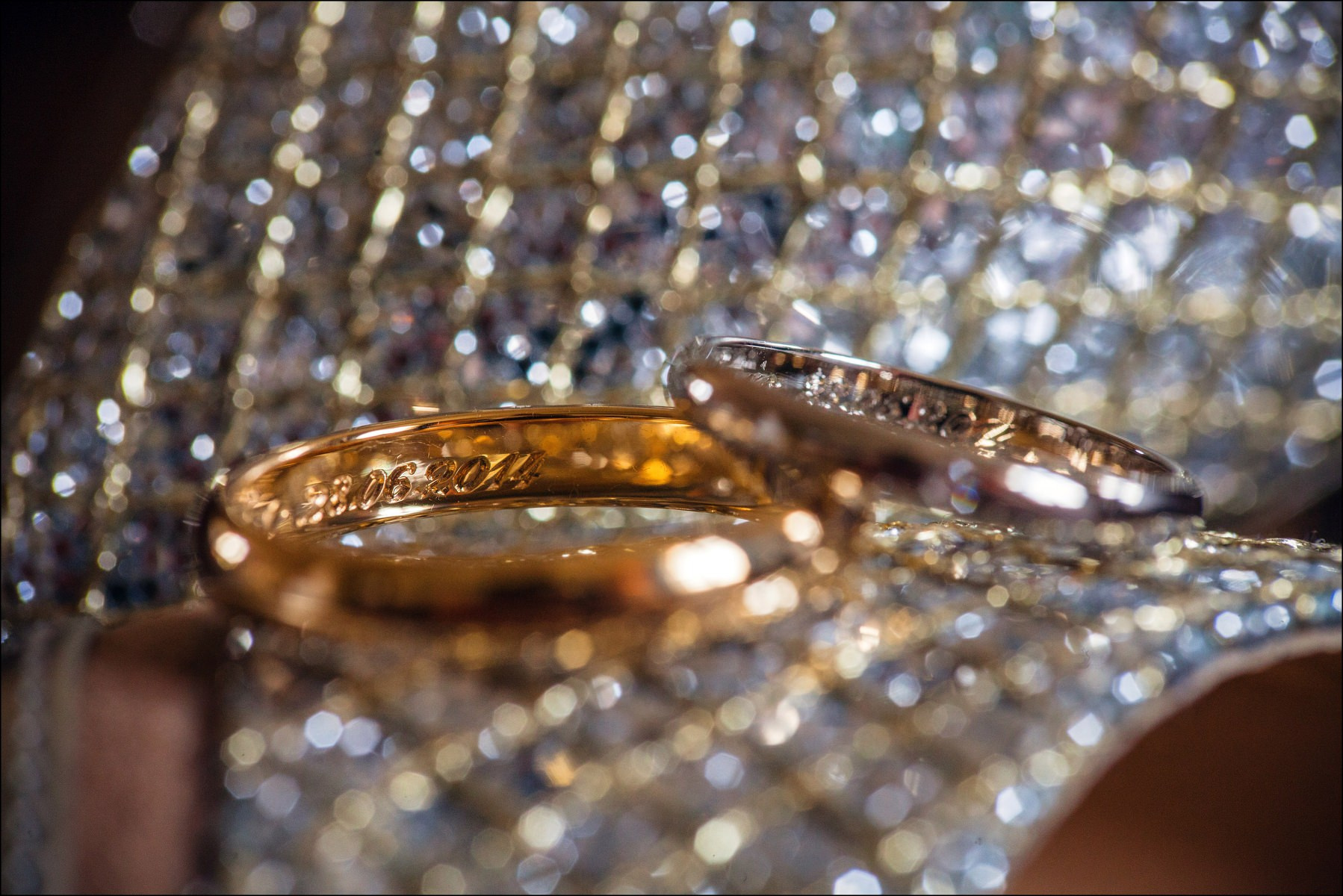 Engraved wedding rings with personal date inscription for Julia and Sergio's Prague ceremony