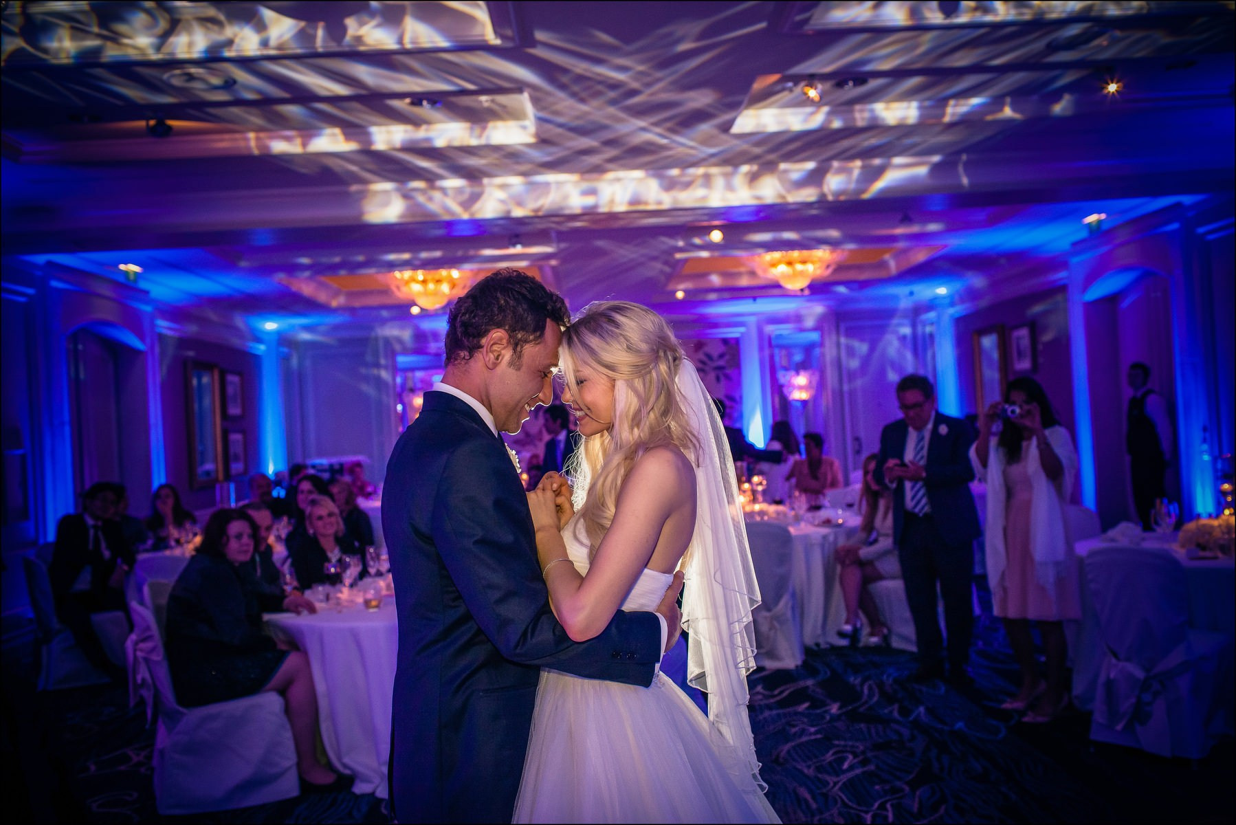 Tender slow dance moment newlyweds Four Seasons Prague wedding