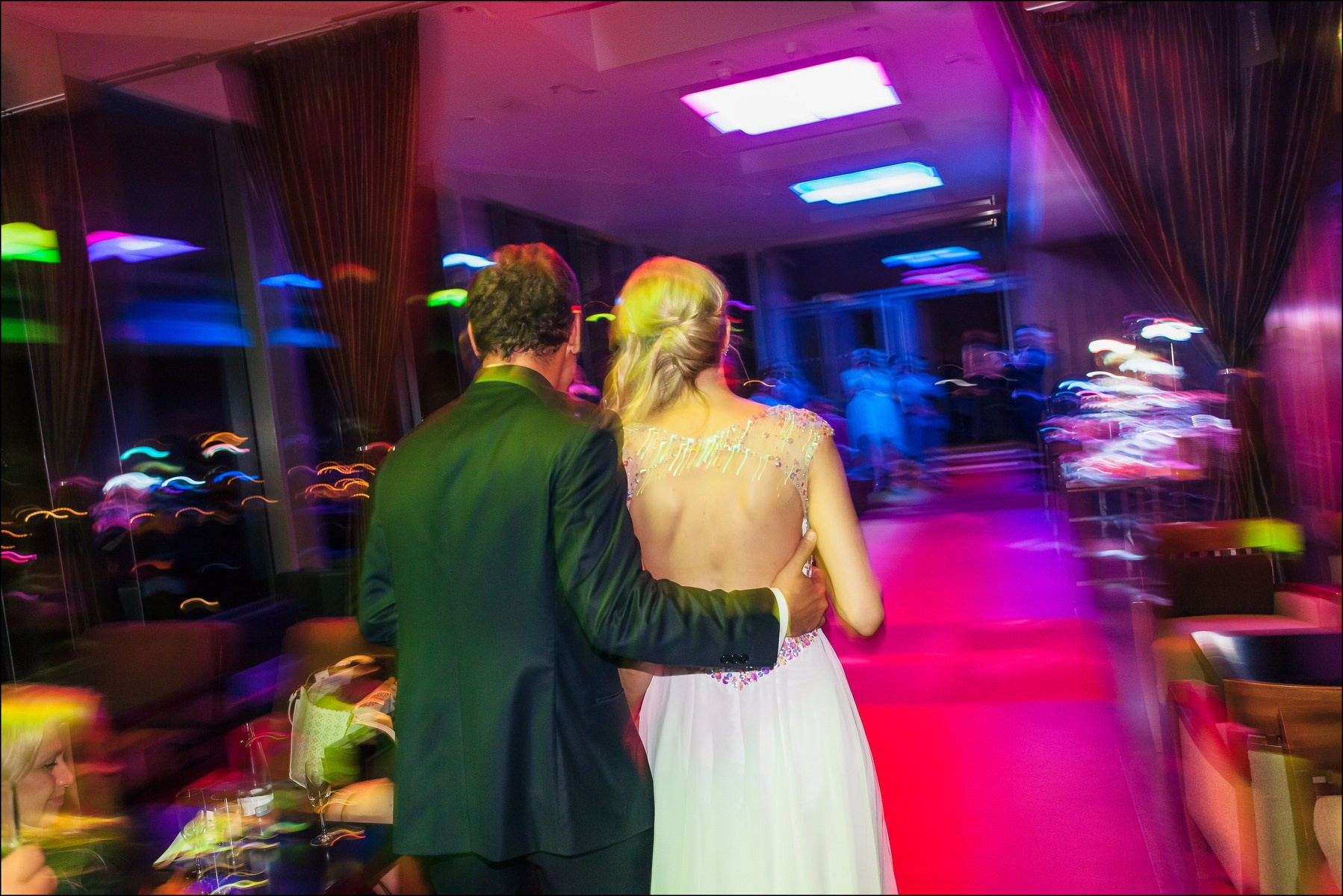 Newlyweds quietly departing as afterparty continues late night Prague