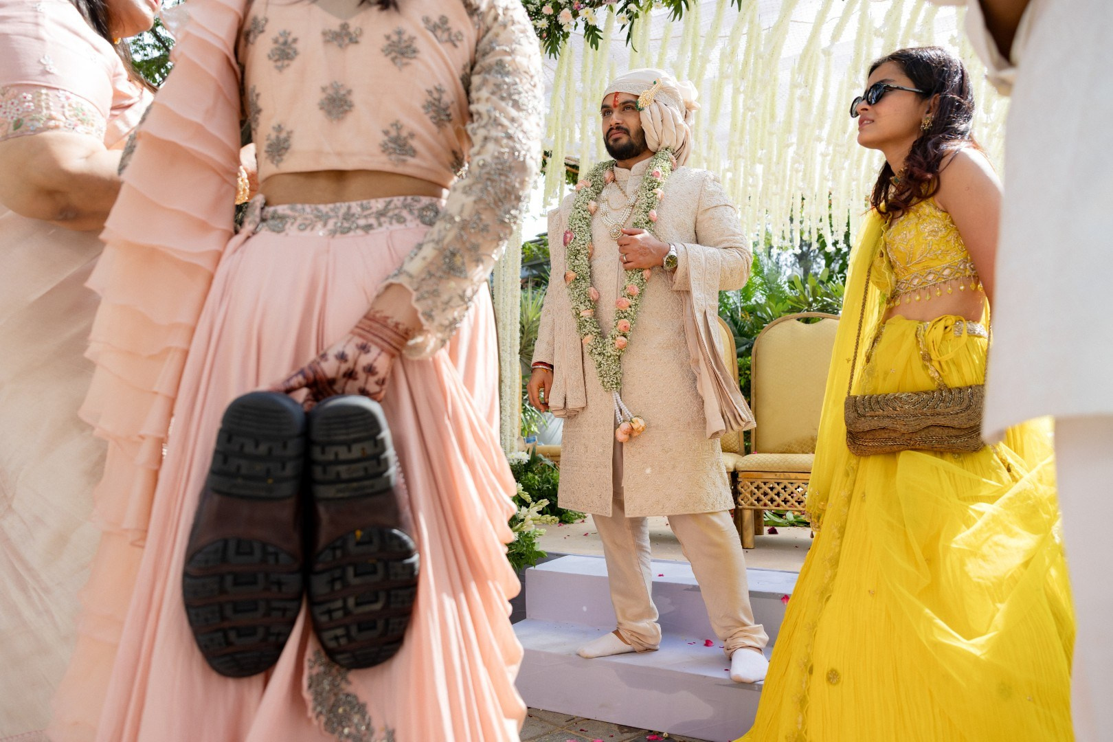 Hands in the Air: Chiranjeev & Niharika at Hyatt Centric Hebbal. Truly Yours | Documentary Wedding Photography & Films | Sharath Padaru, Bangalore