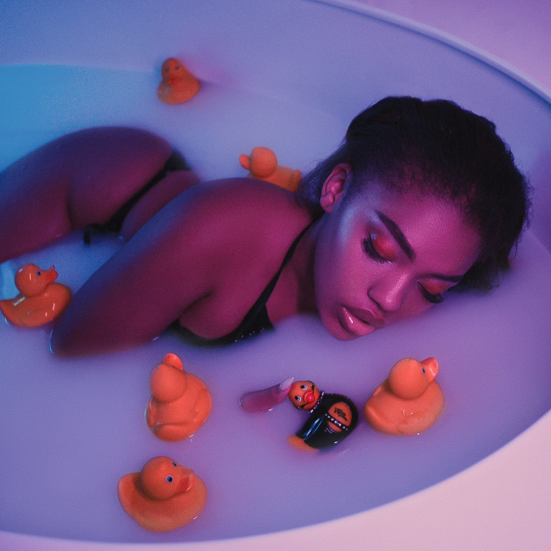 Creative advertising photography with colorful lighting for conceptual beauty campaign