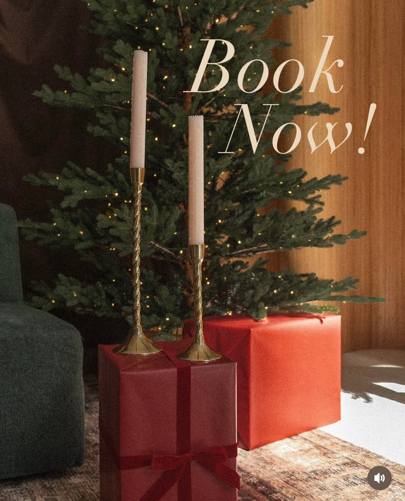 Maternity Christmas Mini Session — expecting mother in soft light, surrounded by festive decor.