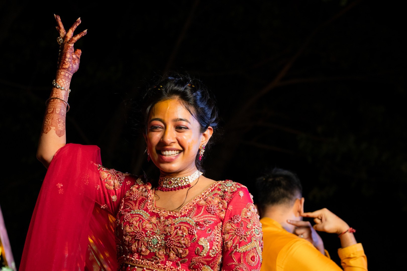 Hands in the Air: Chiranjeev & Niharika at Hyatt Centric Hebbal. Truly Yours | Documentary Wedding Photography & Films | Sharath Padaru, Bangalore