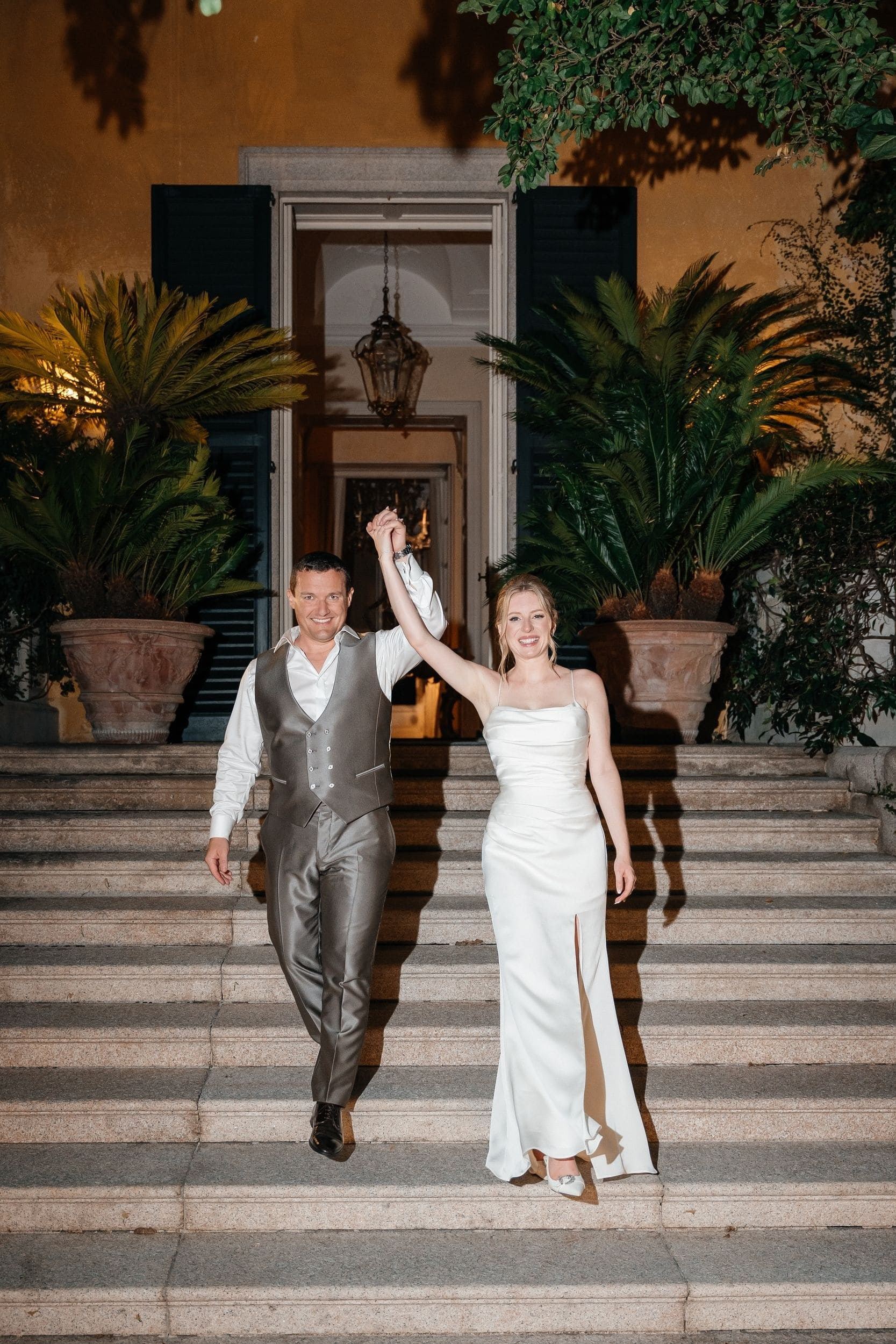 flash photos of the bride and groom