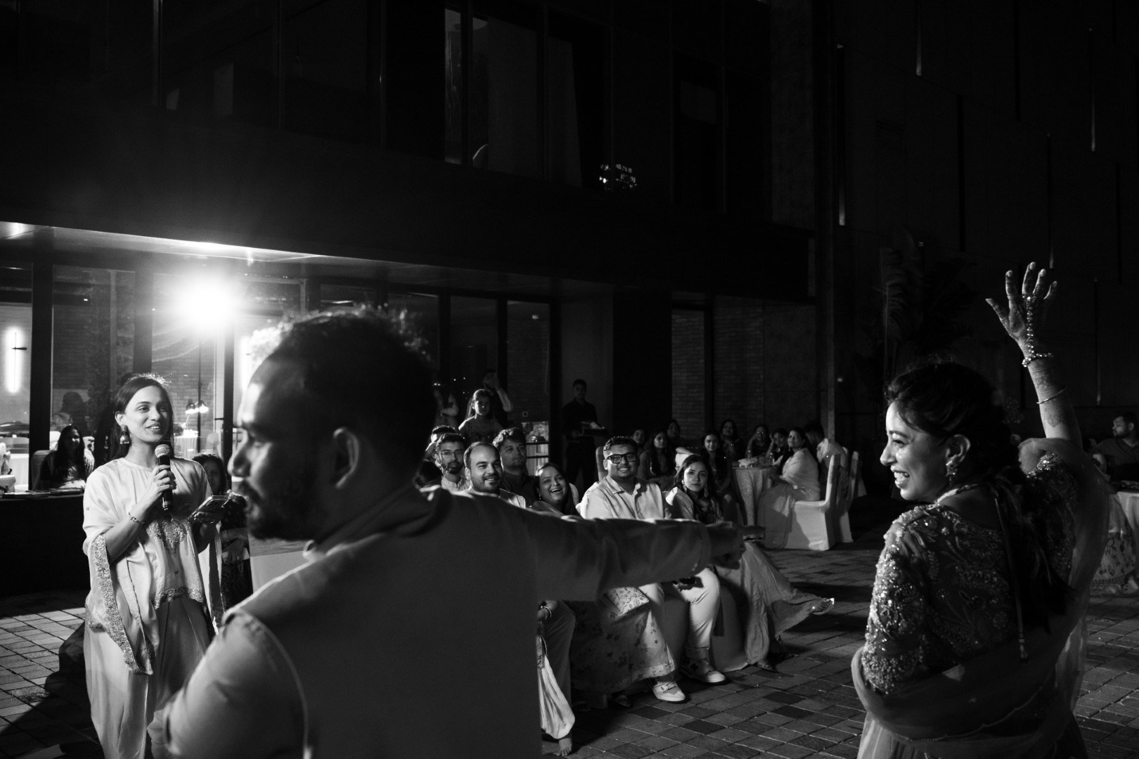 Hands in the Air: Chiranjeev & Niharika at Hyatt Centric Hebbal. Truly Yours | Documentary Wedding Photography & Films | Sharath Padaru, Bangalore