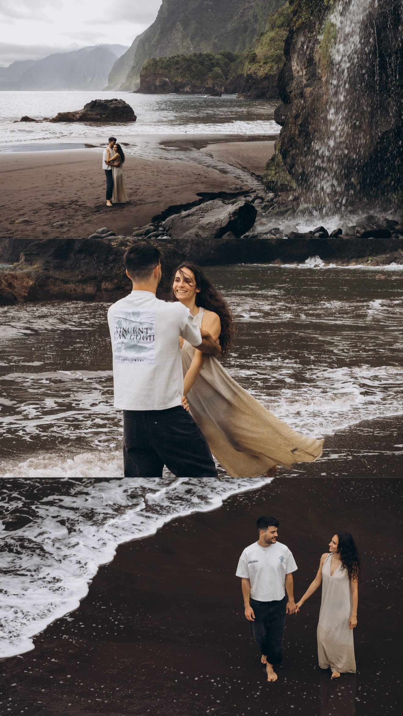 Madeira engagement photographer capturing couple at Seixal Beach.