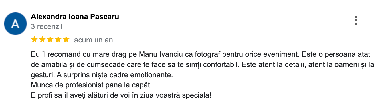 RECENZII. Fotograf nunta Bucuresti - Manu Ivanciu