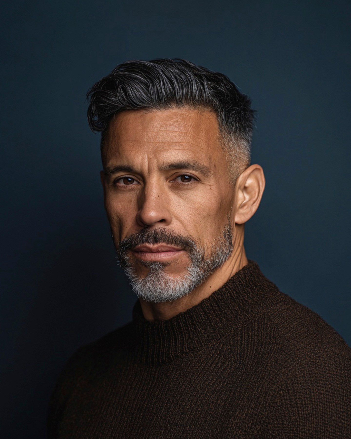 Cinematic character portrait for an actor's portfolio with dramatic Rembrandt lighting.