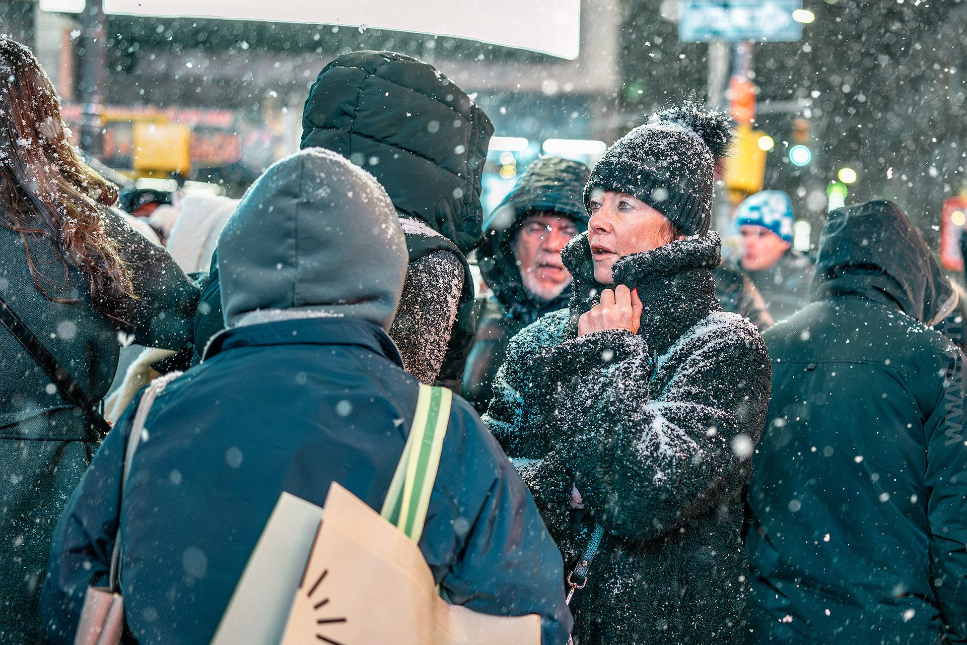 New York City Snowfall Street Photography — Night Winter Scenes Capturing Emotions, Reactions & Euphoria of Falling Snow. Emin Kuliyev — Award-Winning Wedding Photojournalist NYC & USA | Best Wedding Photographer Known for Candid, Timeless Moments